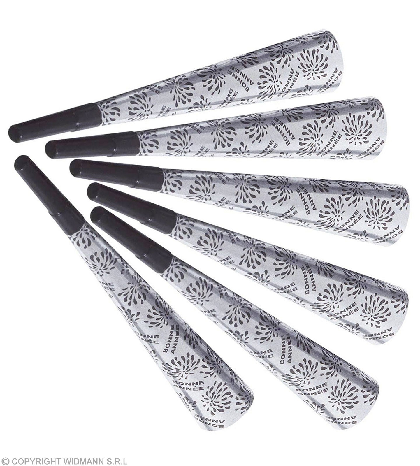 Lot de 6 Trompettes Sonores Bonne Année Argent - 25 cm