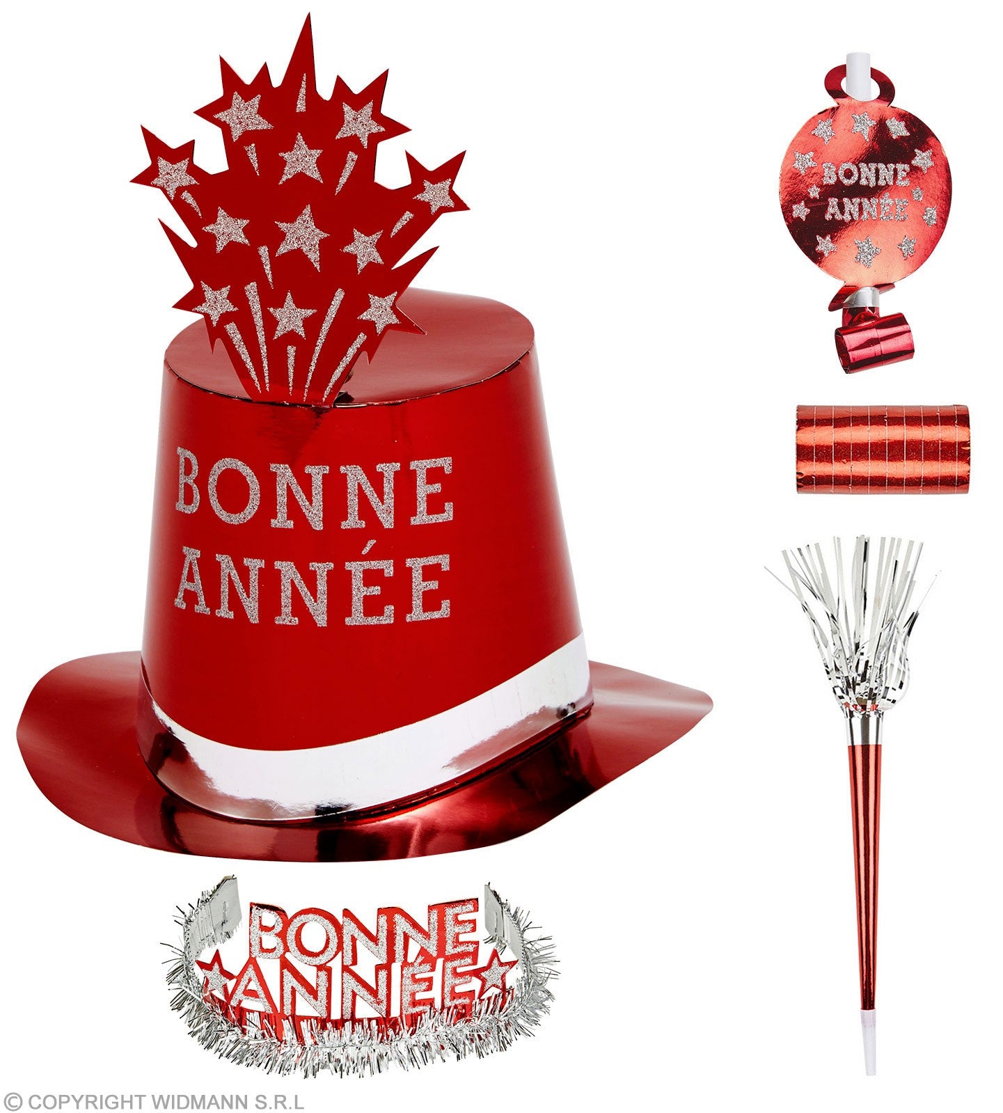 Cottillons Bonne Année, rouge pour 10 personnes (21 pièces)