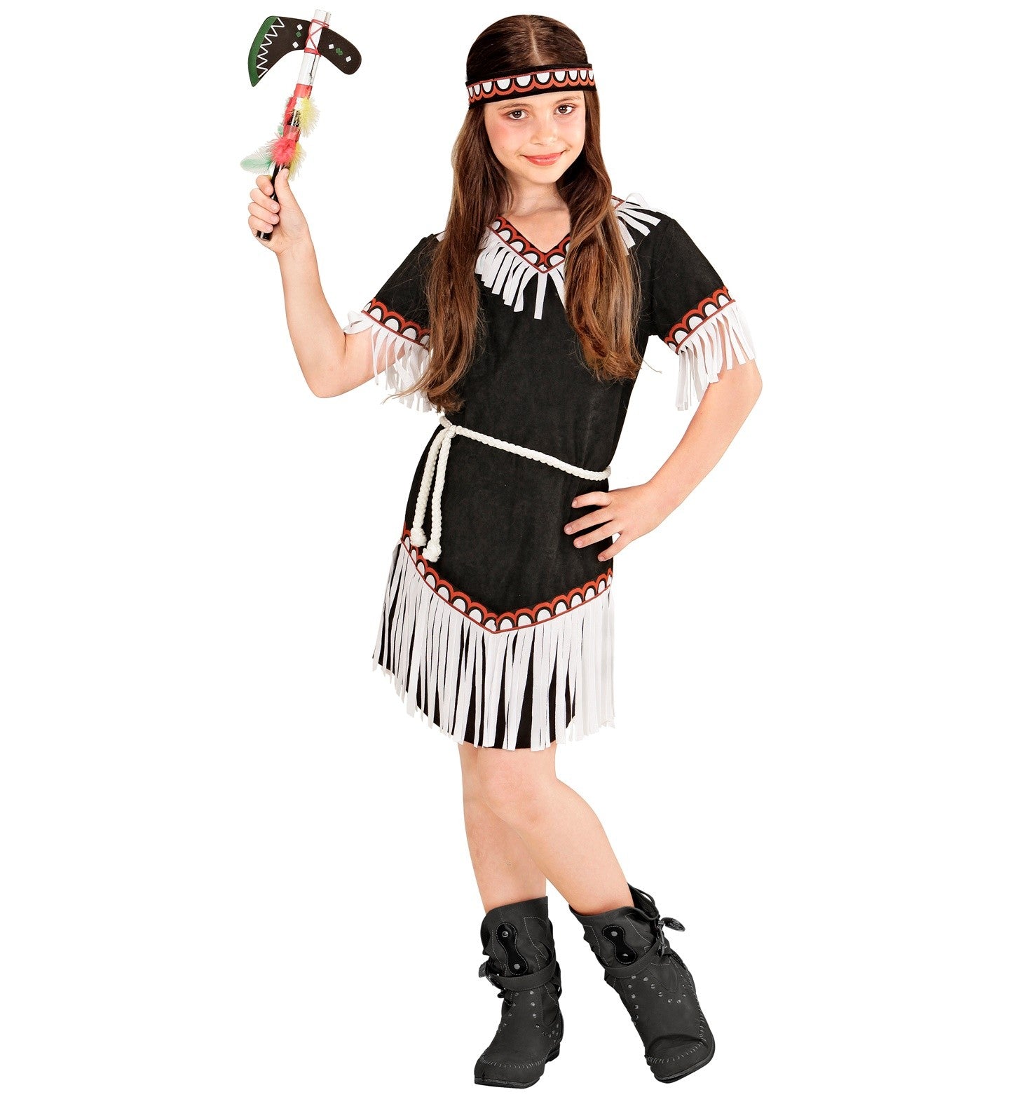 Déguisement Indienne fille, noir (robe, ceinture, bandeau)