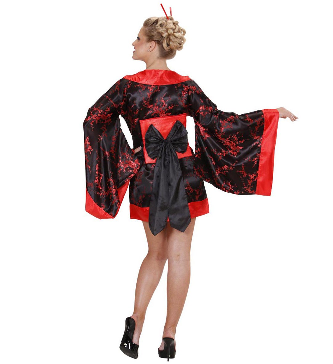 Déguisement femme, Madame BUTTERFLY, rouge et noir, (kimono, ceinture avec noeud)