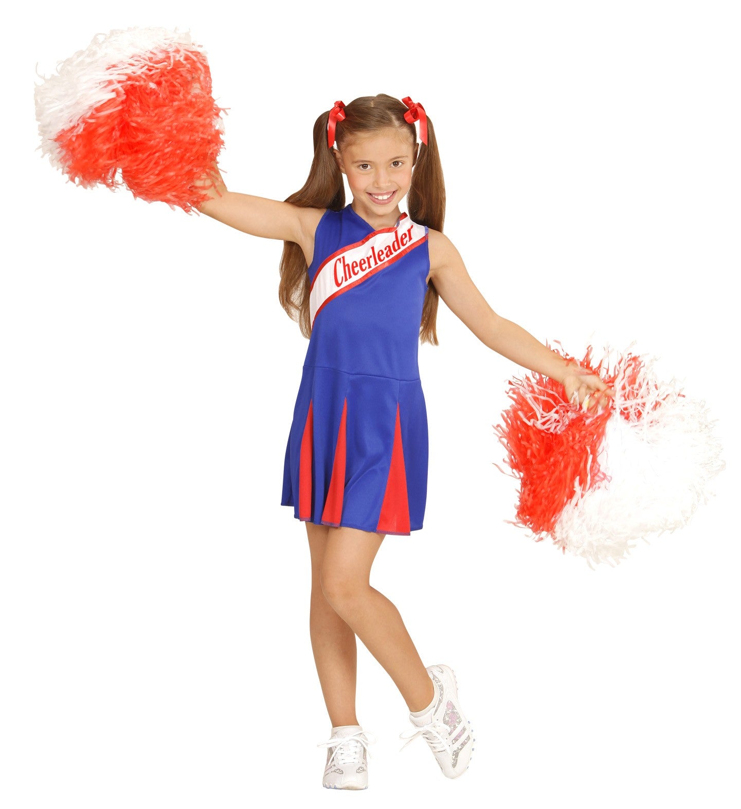 Déguisement pom pom girl enfant, bleu et rouge (robe)