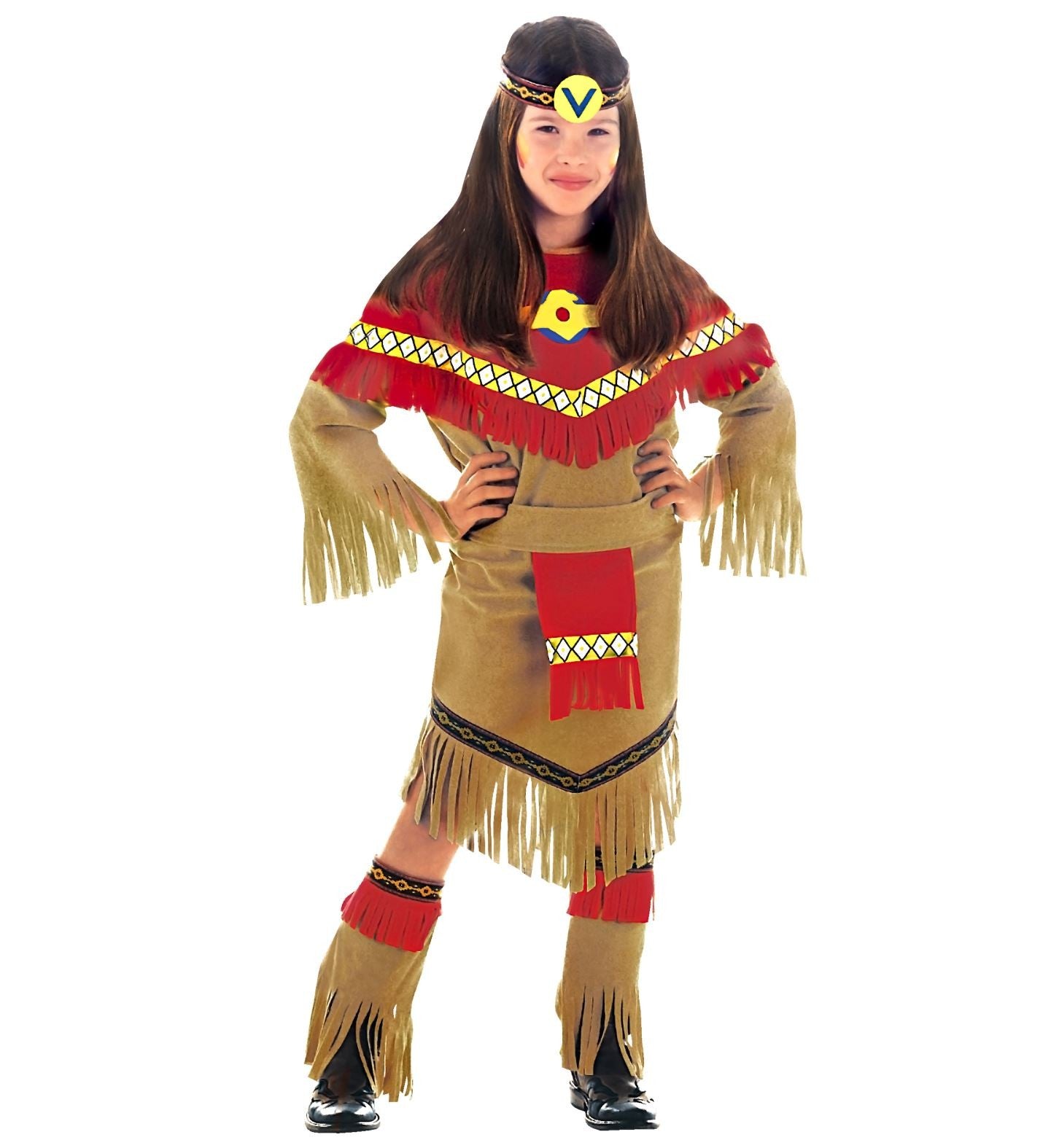 Déguisement Indienne fille, rayon de lune (robe, ceinture, sur-bottes, bandeau)