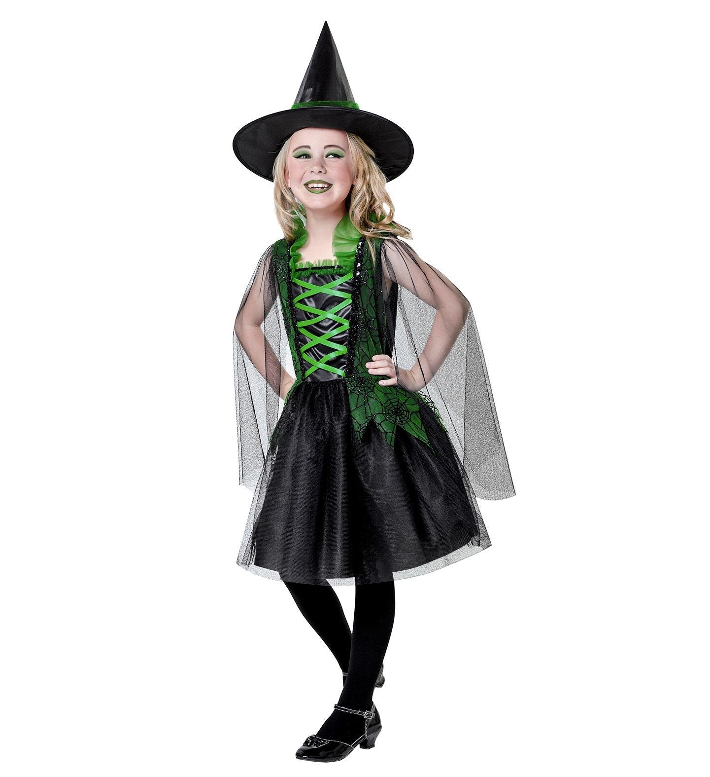 Déguisement Sorcière noir et vert enfant (robe, chapeau)