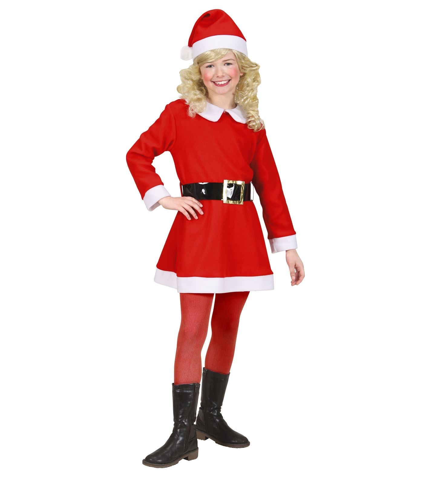 Déguisement Mère Noël fille (robe en flanelle, ceinture, bonnet)