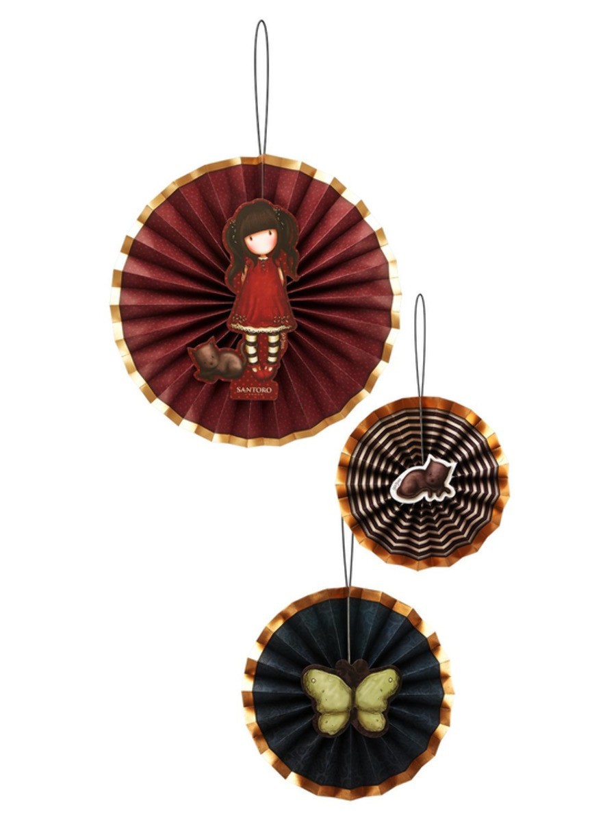 Éventails en papier Santoro Gorjuss Ruby, Rouge, Paquet de 3 avec 3 motifs