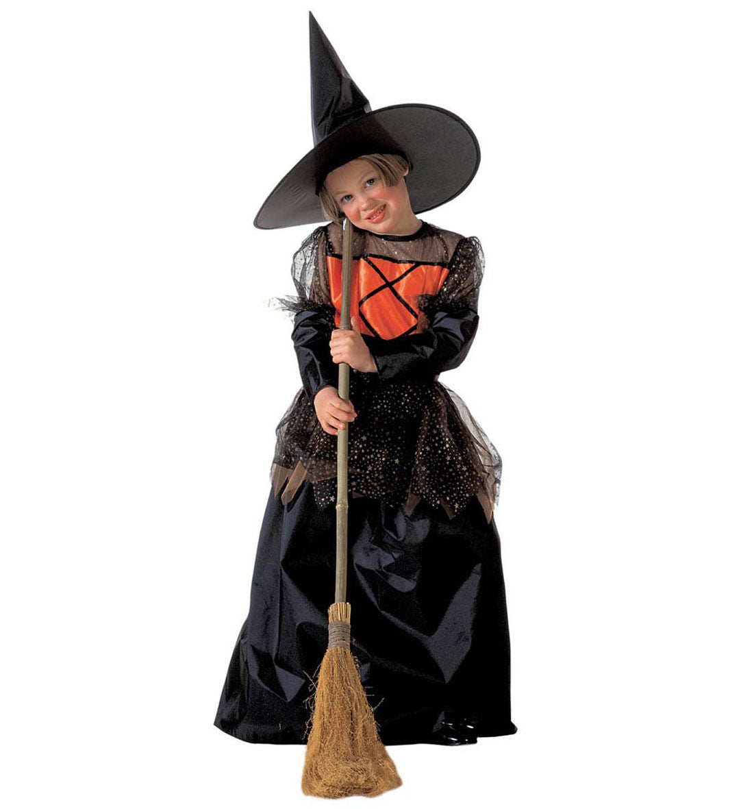 Déguisement de Sorcière fille noir et orange (robe longue et chapeau)
