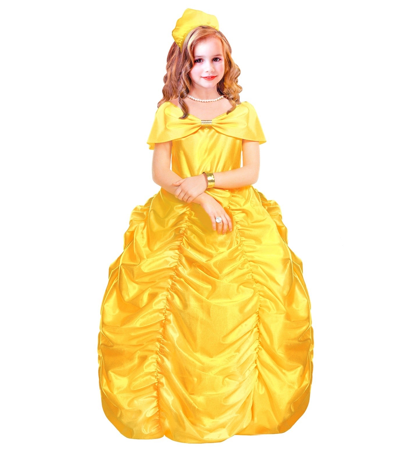 Magnifique robe de princesse fille jaune avec jupon & diadème