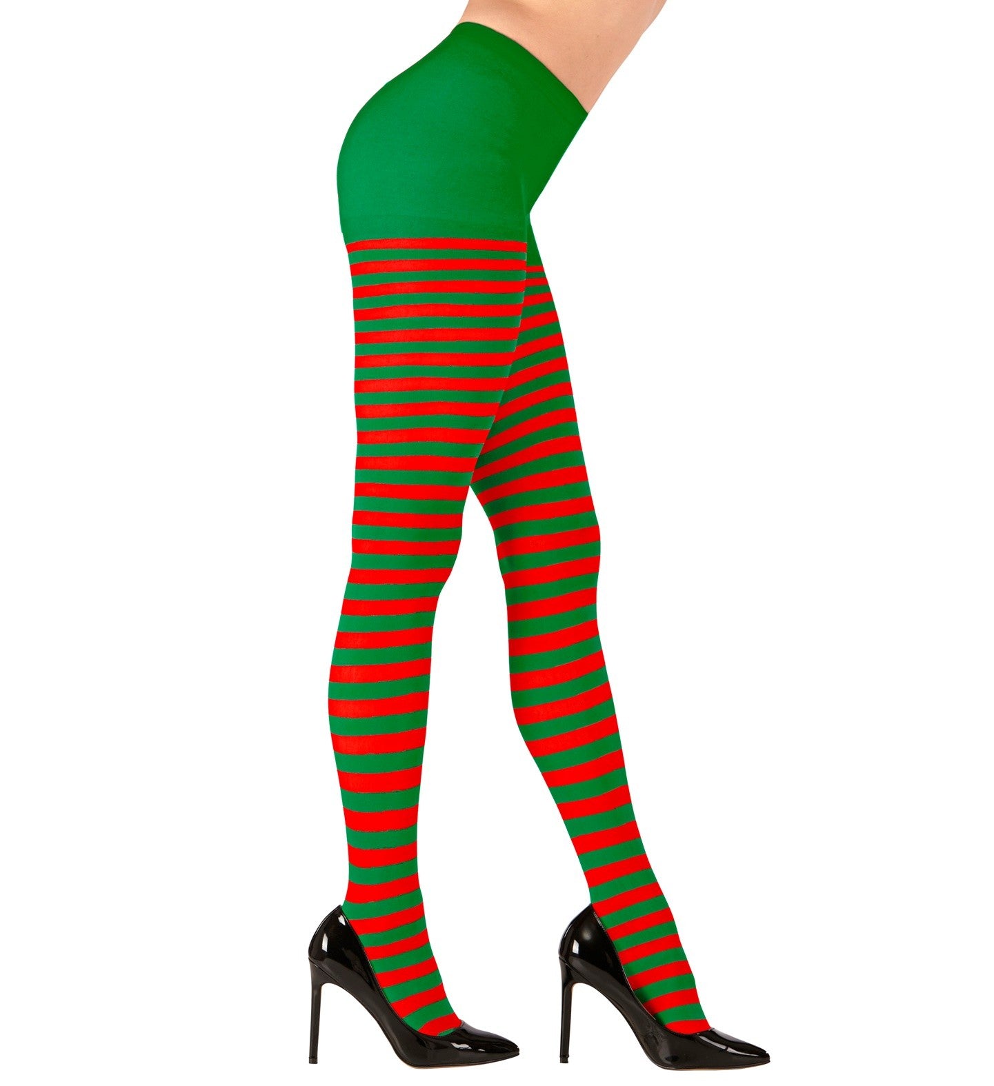 Collant rayé rouge et vert 70D pour Elfe et lutin Adulte