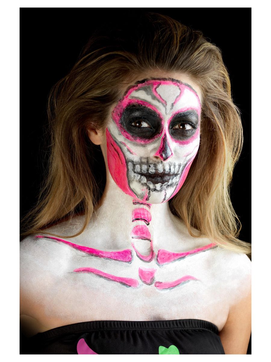 Kit latex liquide fluo squelette (4 pots de maquillage et 4 éponges)