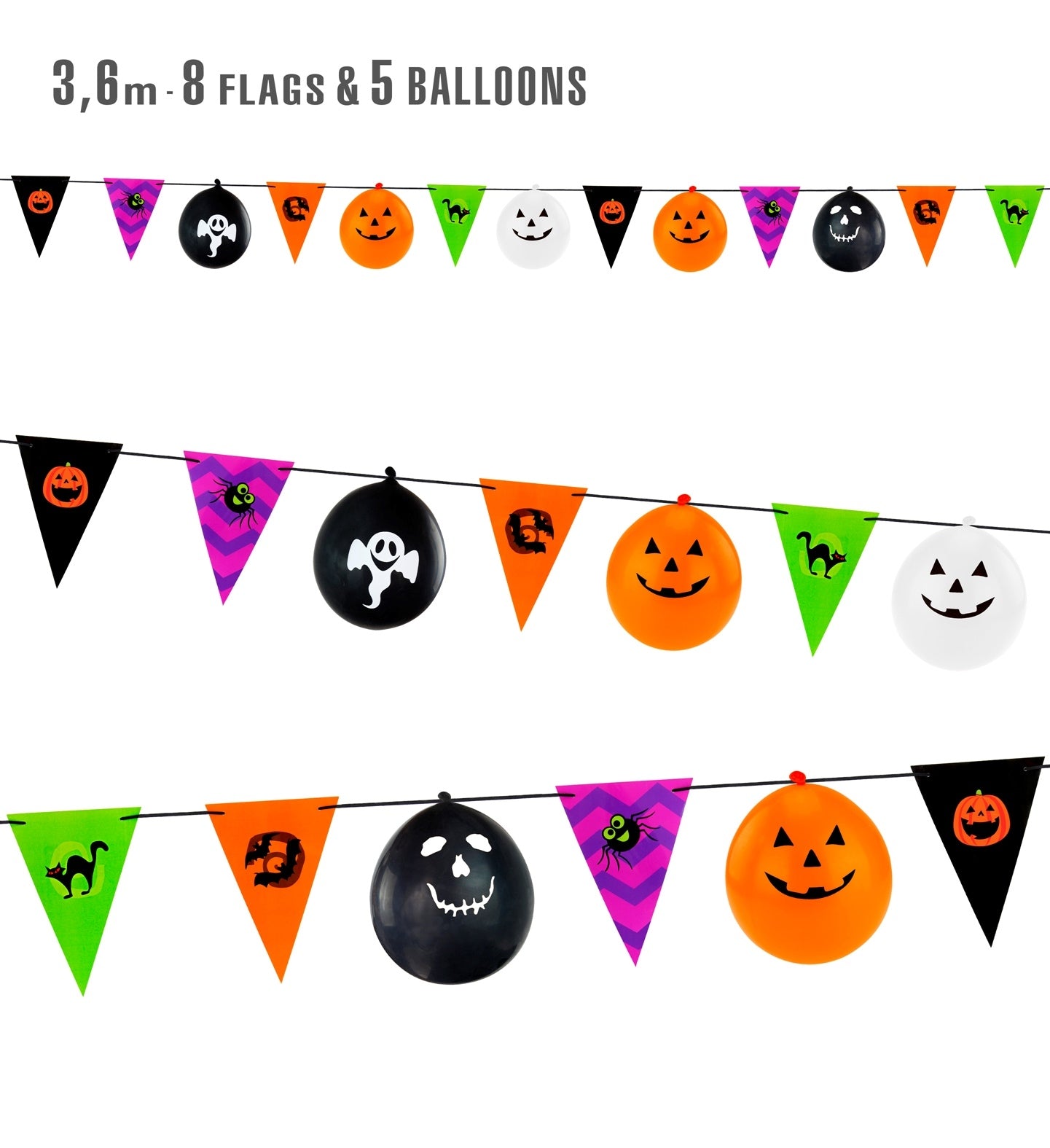 Guirlande halloween - 3,6 m (8 drapeaux + 5 ballons)