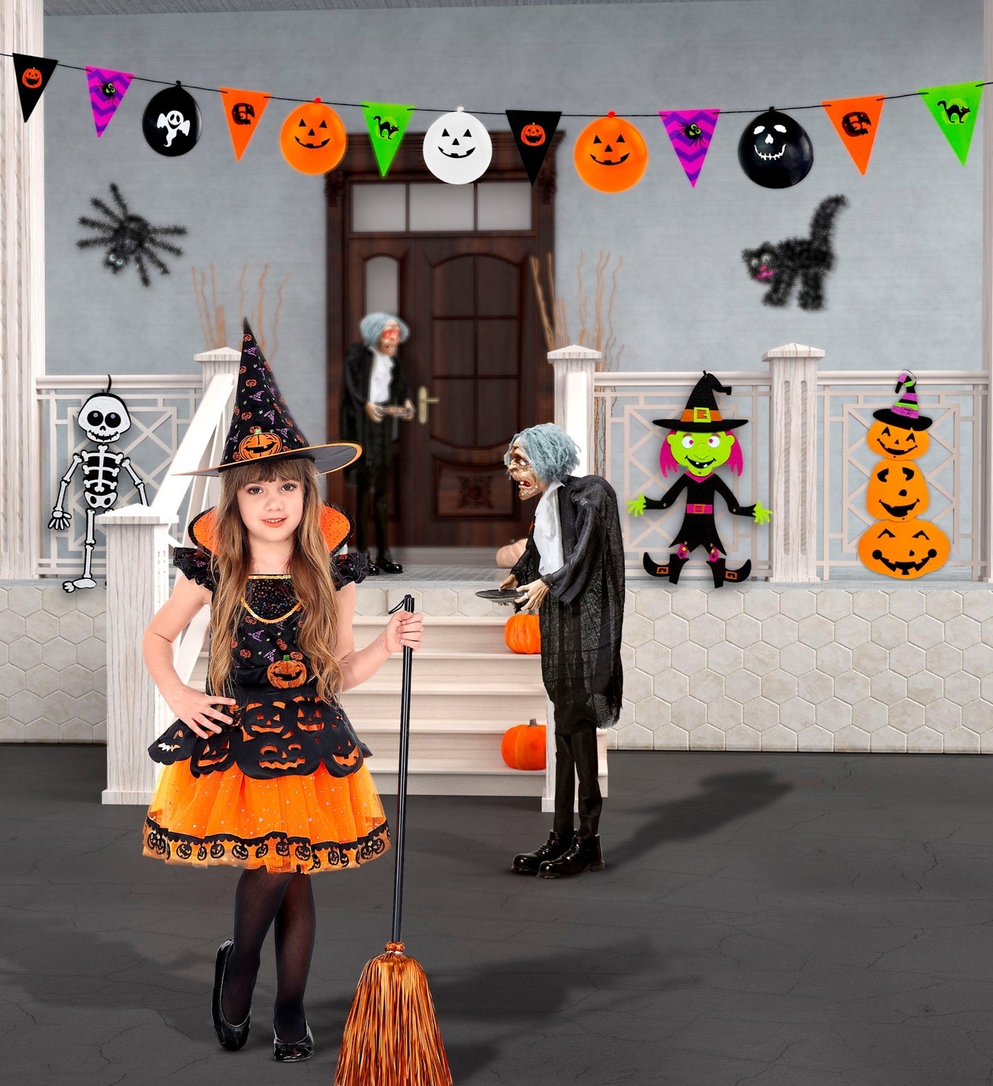 Guirlande halloween - 3,6 m (8 drapeaux + 5 ballons)