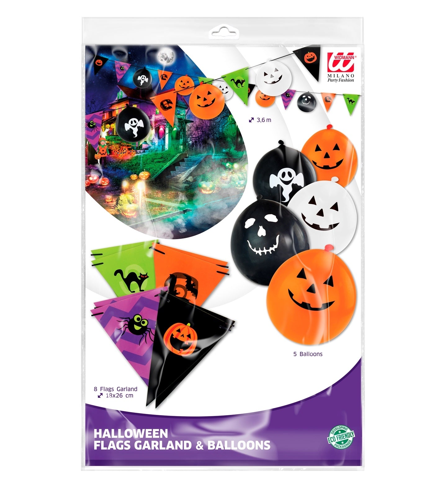 Guirlande halloween - 3,6 m (8 drapeaux + 5 ballons)