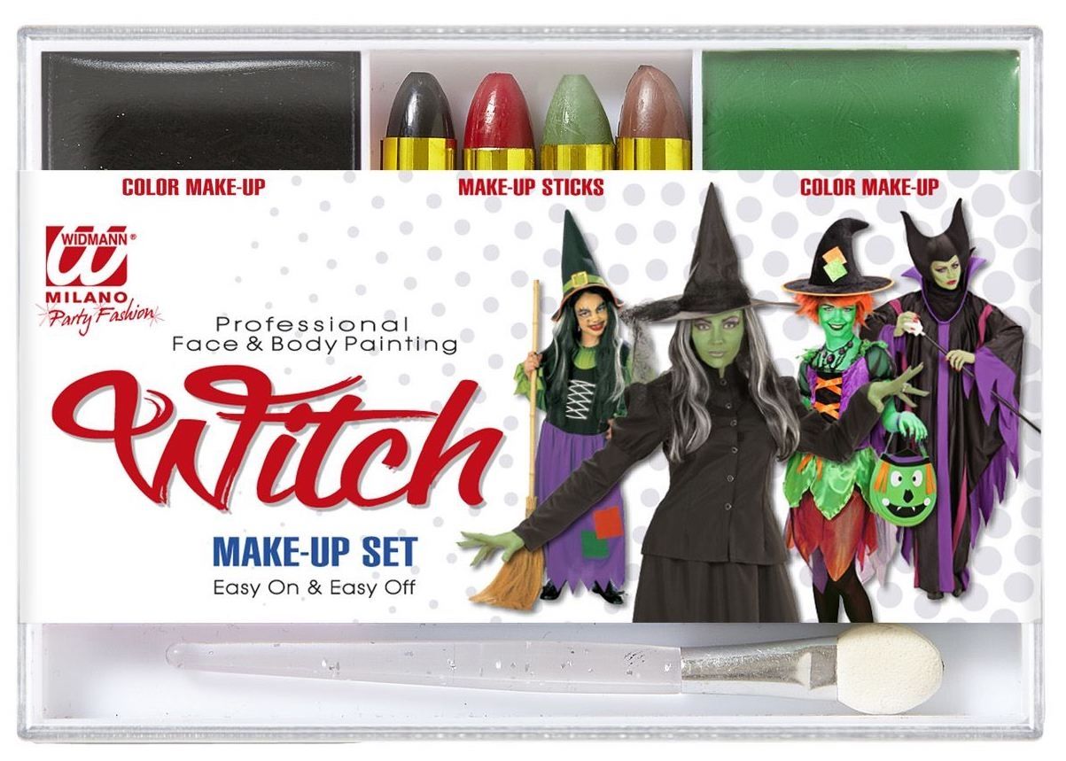 Maquillage sorcière visage et corps (4 crayons, 2 fards, 1 applicateur)