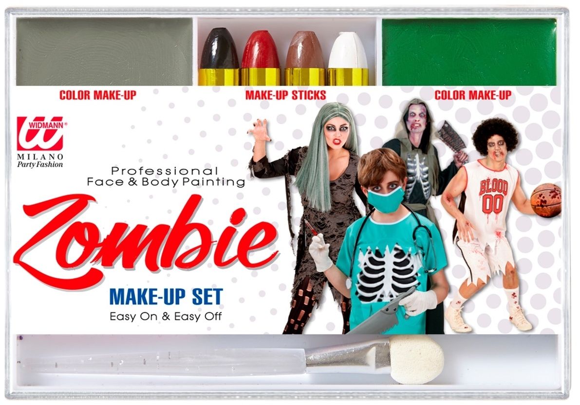 Maquillage zombie visage et corps (4 crayons, 2 fards, 1 applicateur)