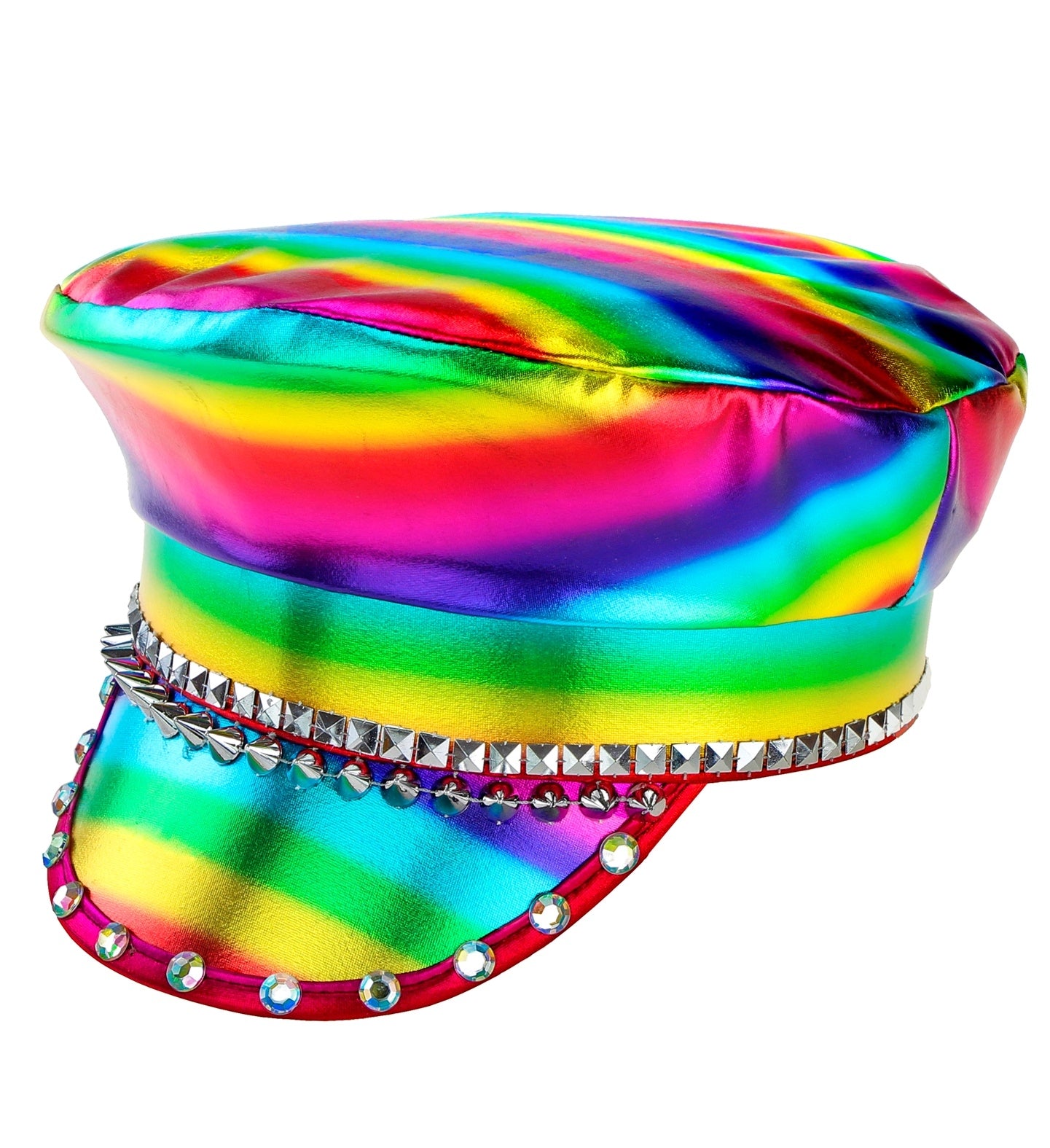 Casquette de Motard arc-en-ciel avec des clous et strass