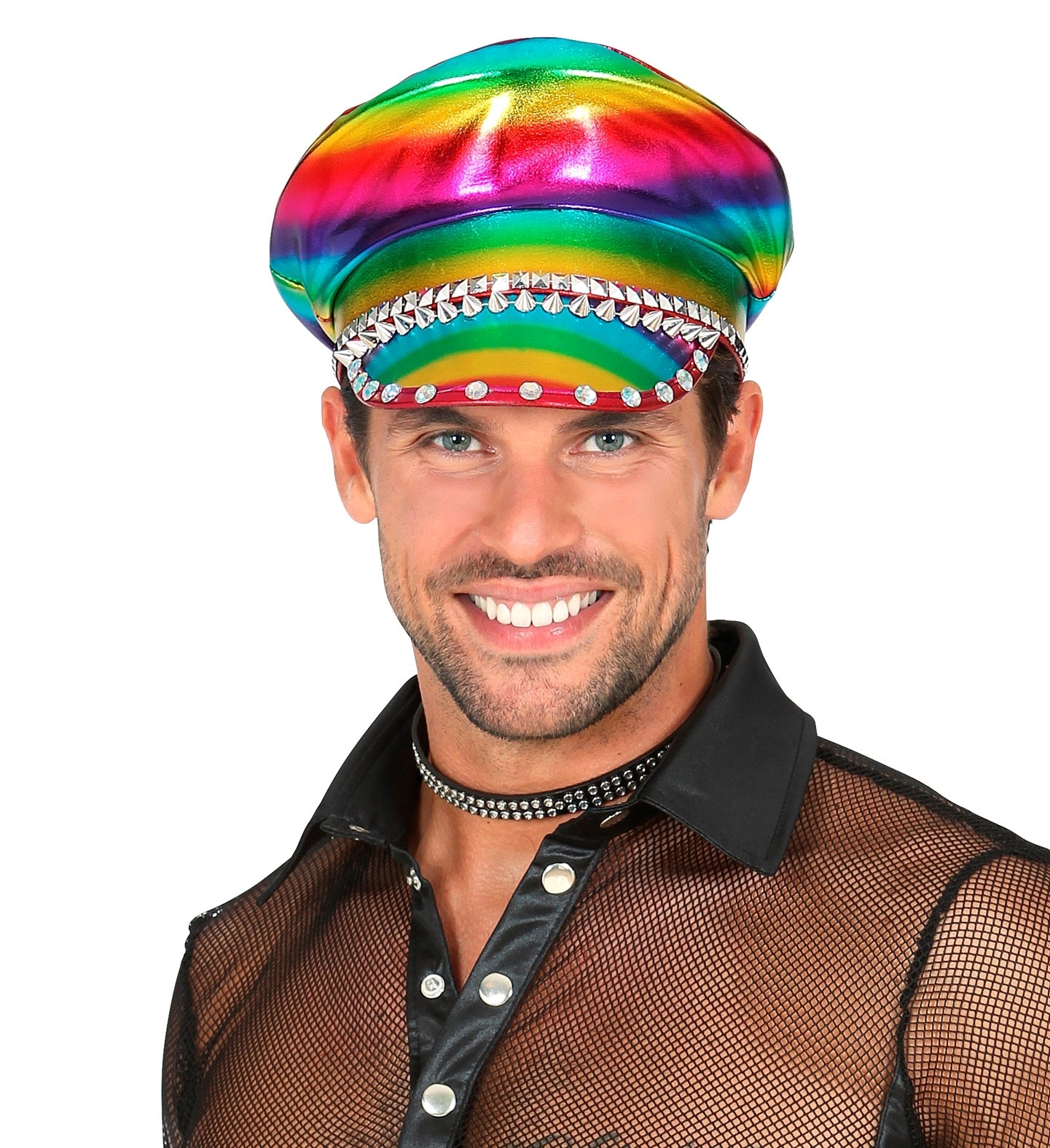 Casquette de Motard arc-en-ciel avec des clous et strass