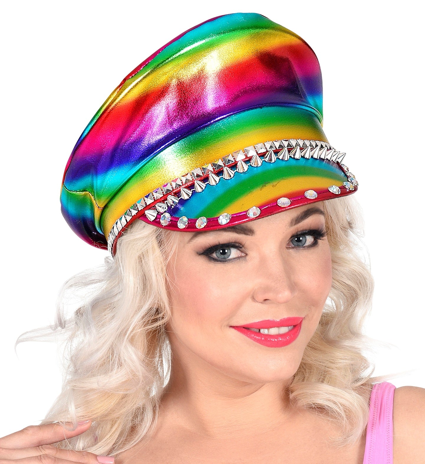 Casquette de Motard arc-en-ciel avec des clous et strass