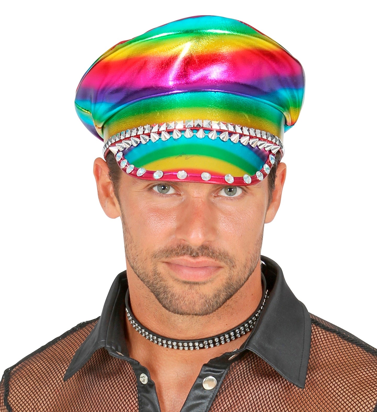 Casquette de Motard arc-en-ciel avec des clous et strass