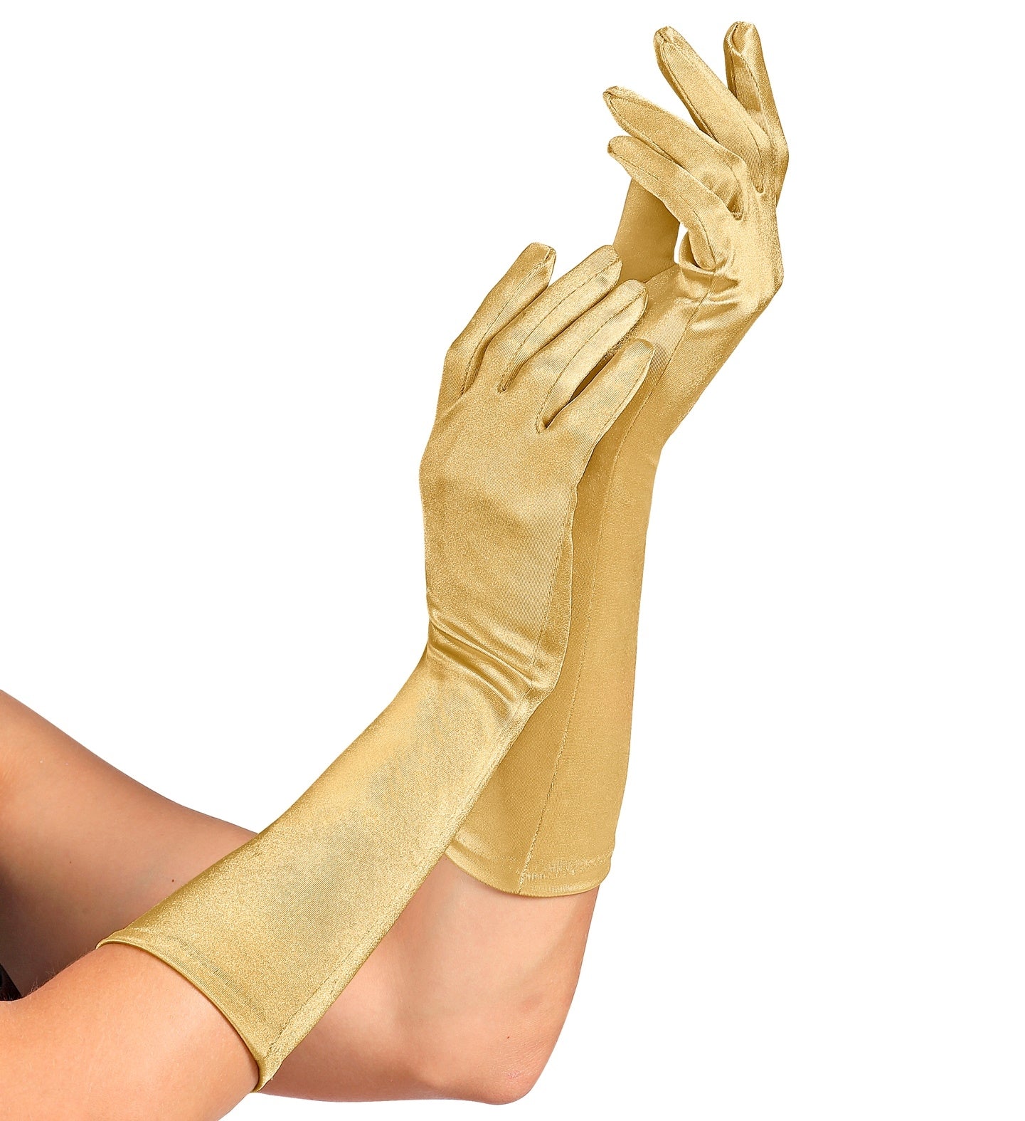 Gants satinés élasthanne argenté ou doré 40 cm