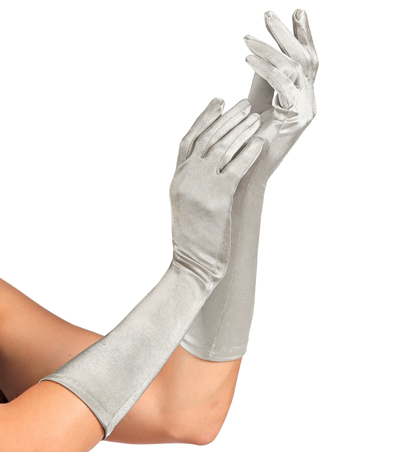 Gants satinés élasthanne argenté ou doré 40 cm