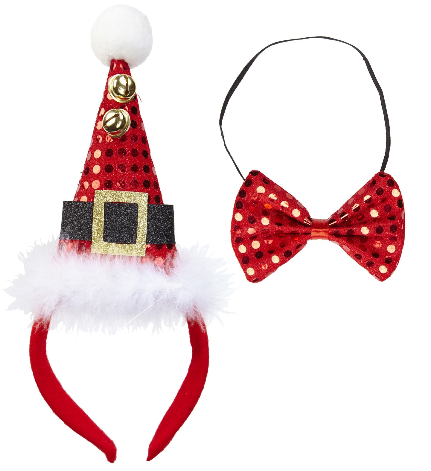 Mini Chapeau de noël avec 2 cloches et noeud-papillon
