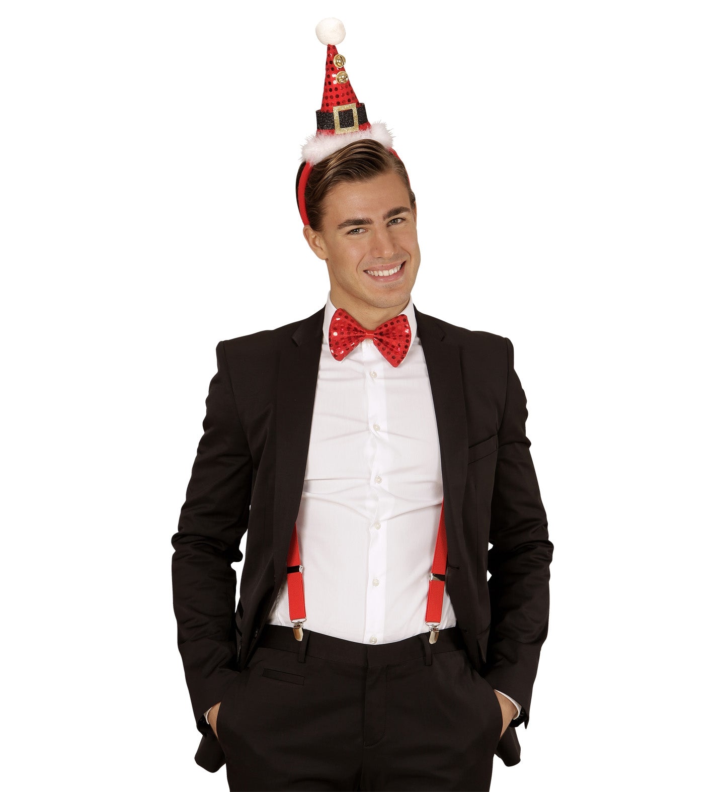 Mini Chapeau de noël avec 2 cloches et noeud-papillon