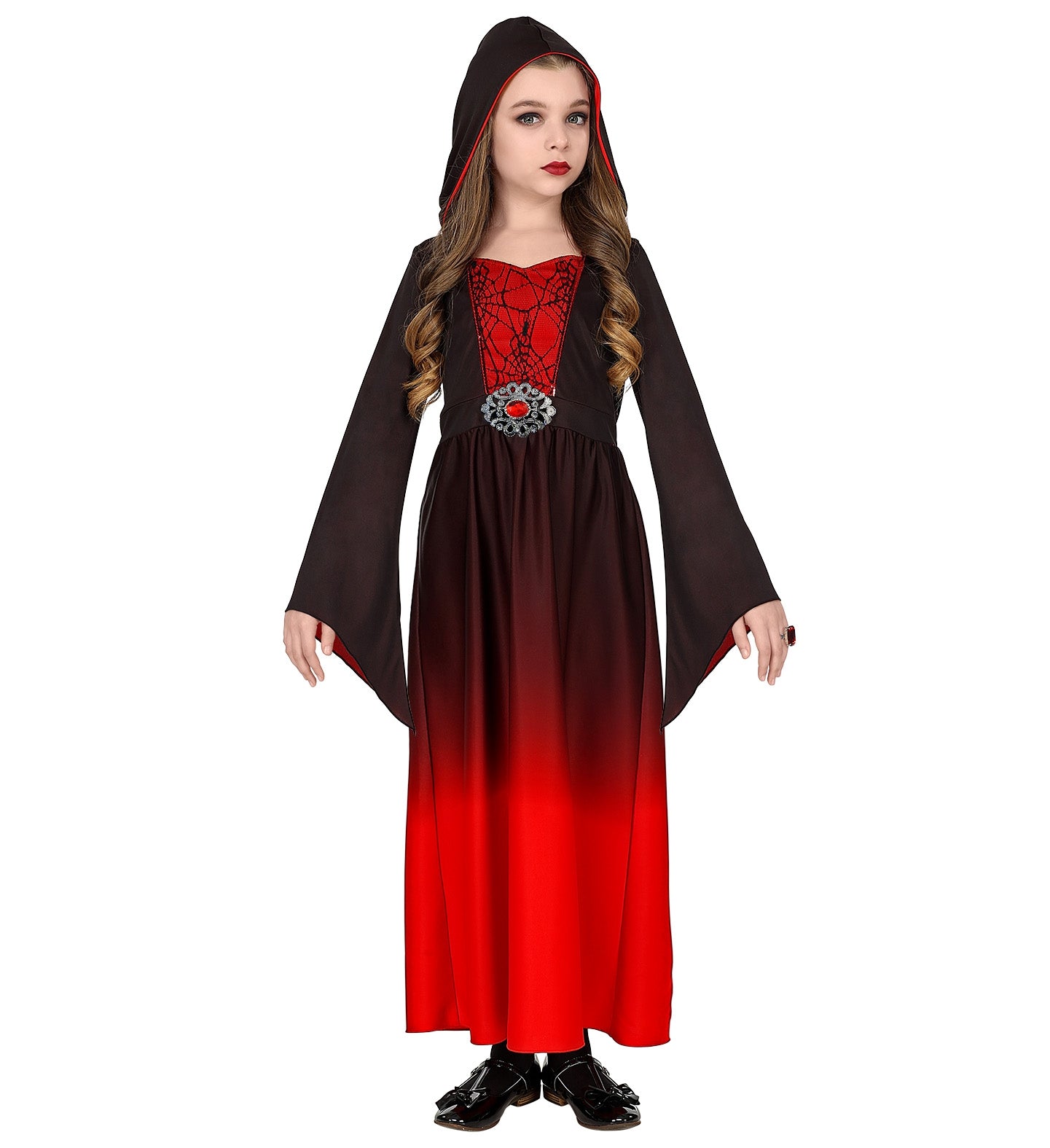 Robe Gothique fille rouge ou noir avec capuche