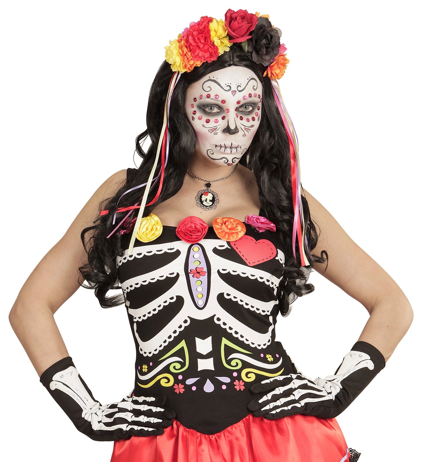 Gants squelette mixte Halloween - 35 cm