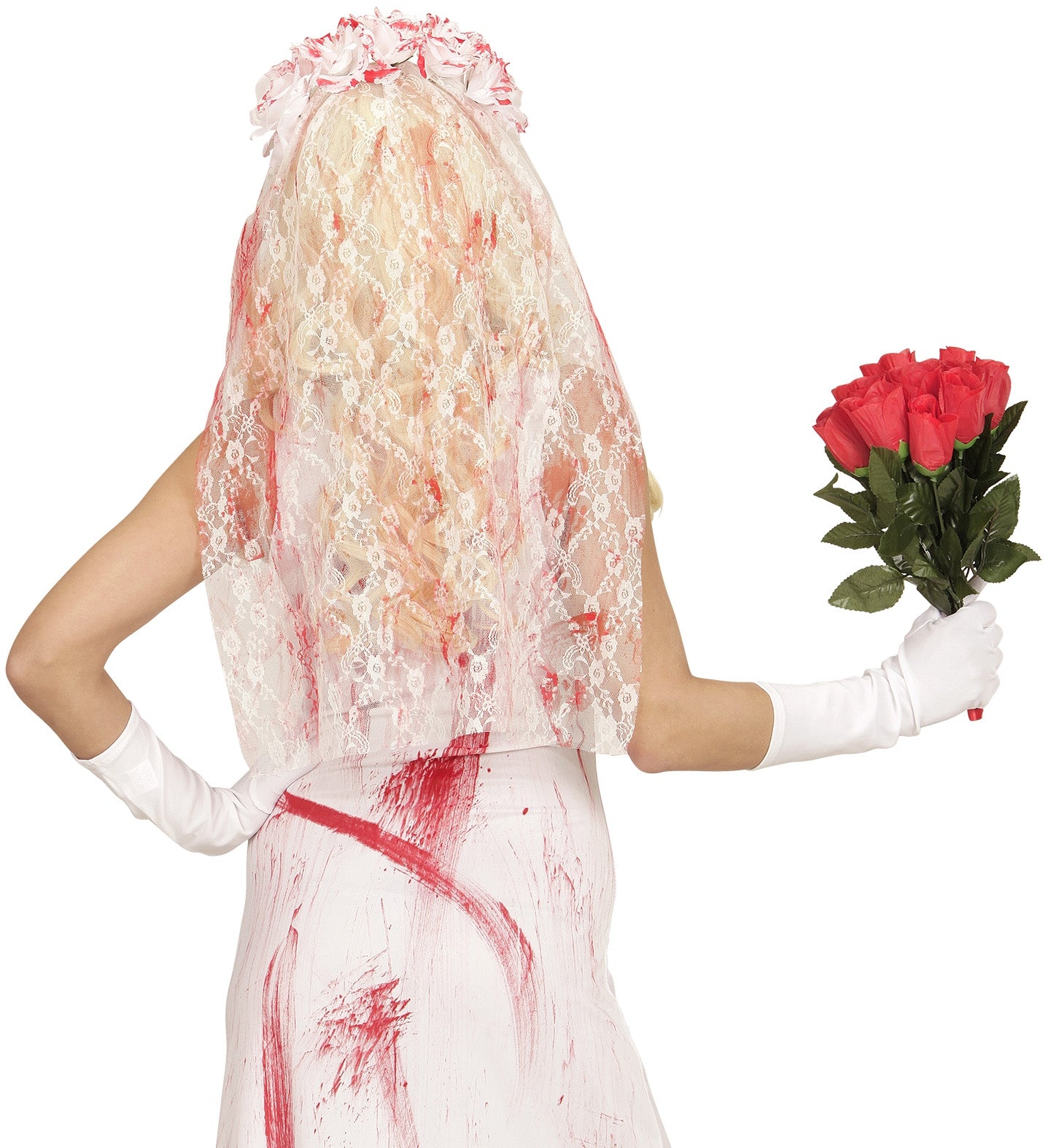 Voile mariée ensanglanté avec roses blanches
