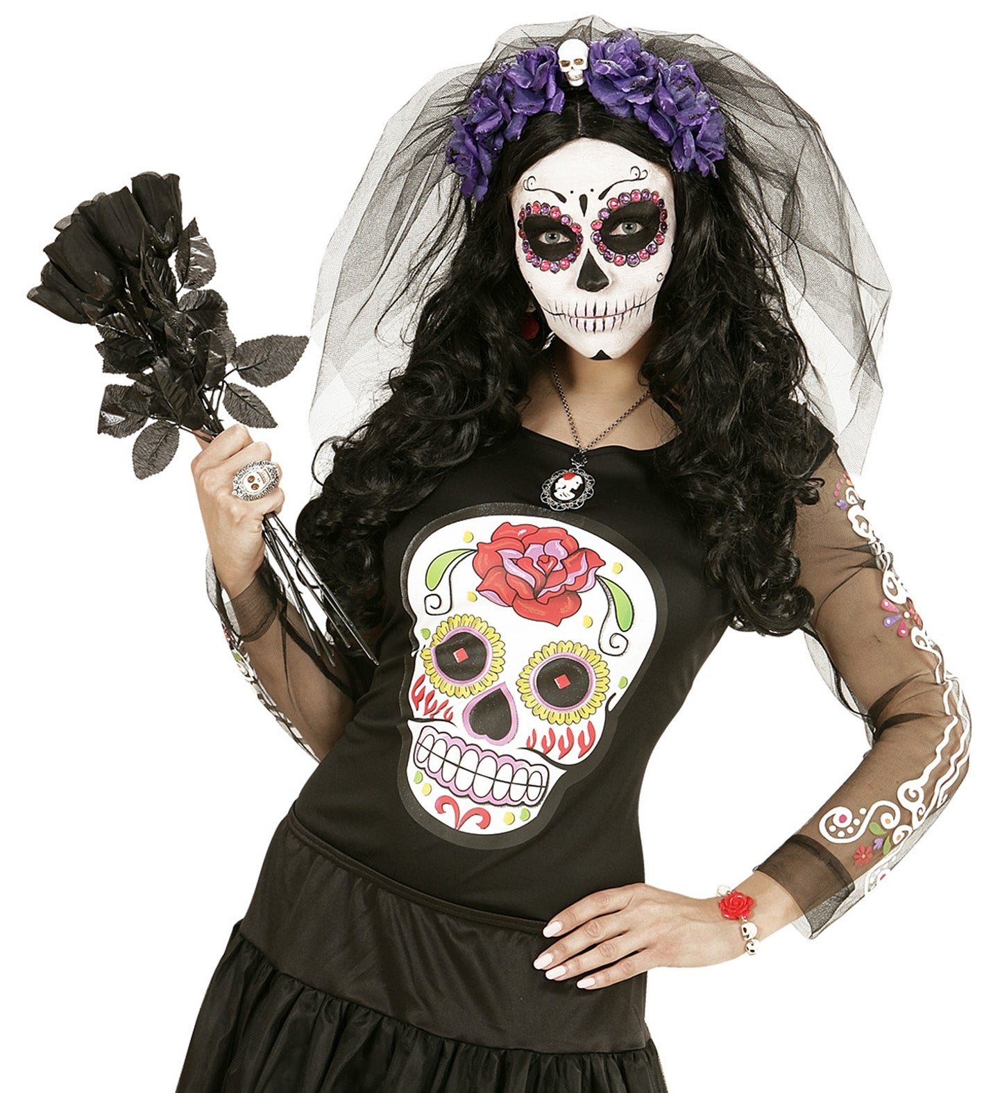 T-shirt Halloween femme et ado avec tête de mort mexicaine