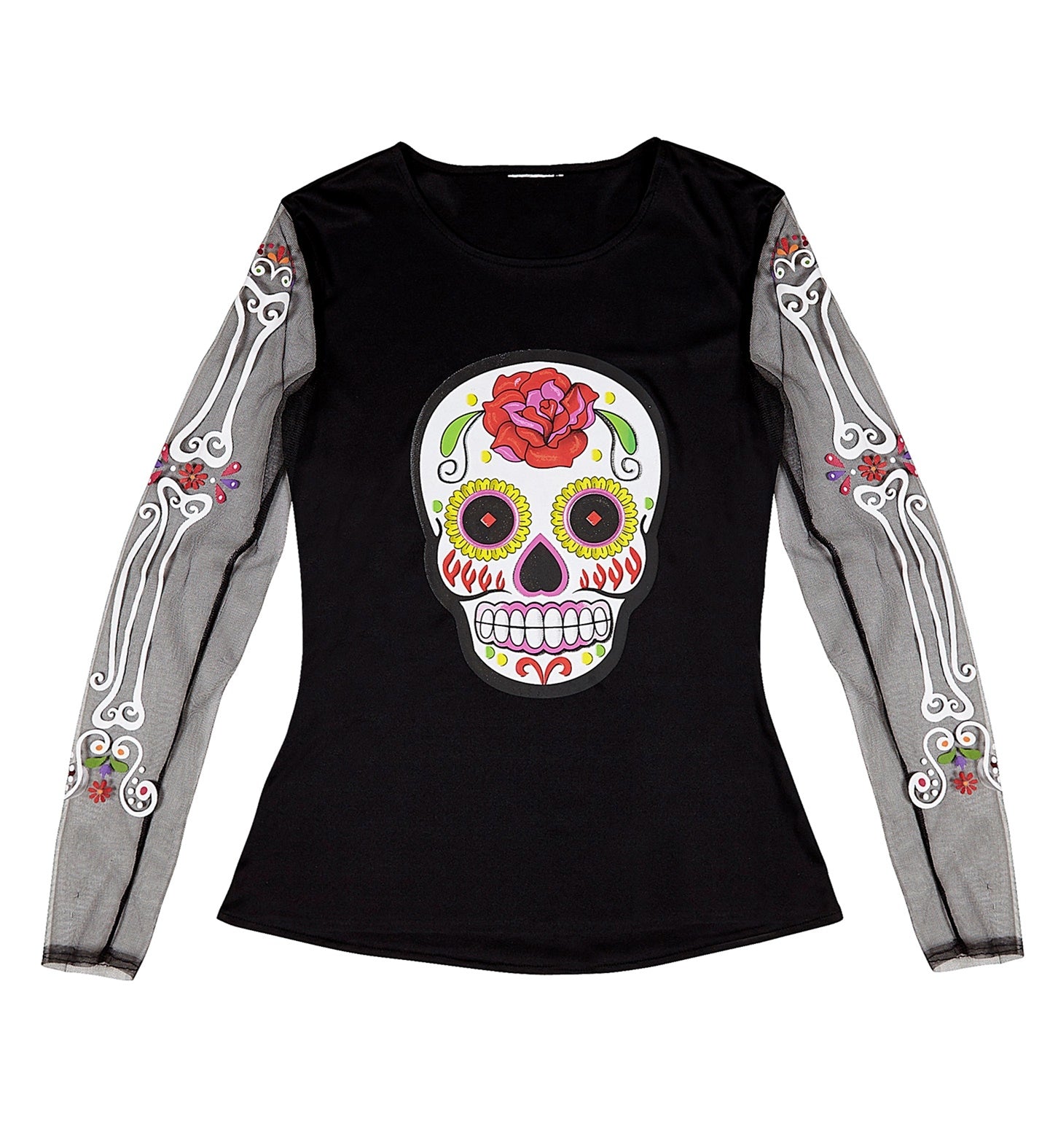 T-shirt Halloween femme et ado avec tête de mort mexicaine