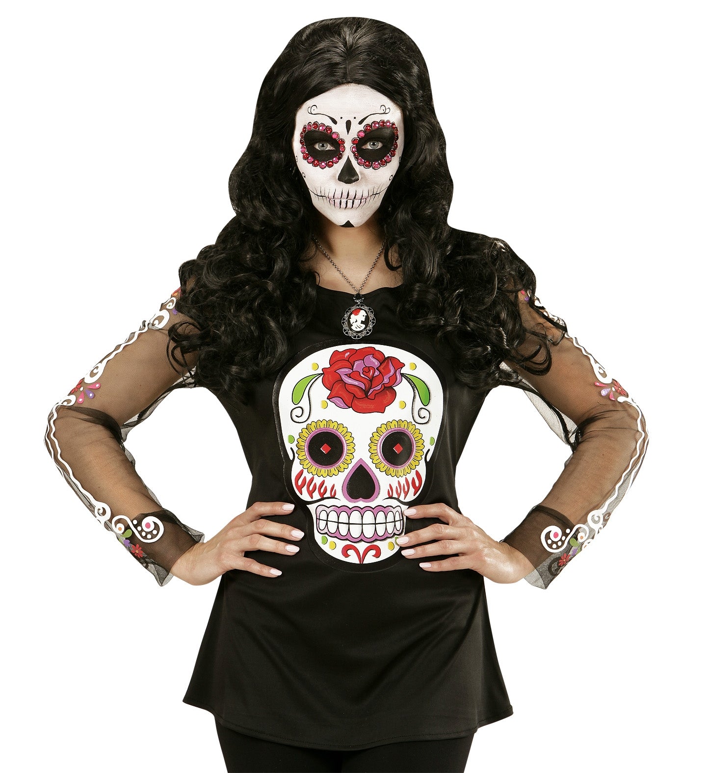 T-shirt Halloween femme et ado avec tête de mort mexicaine