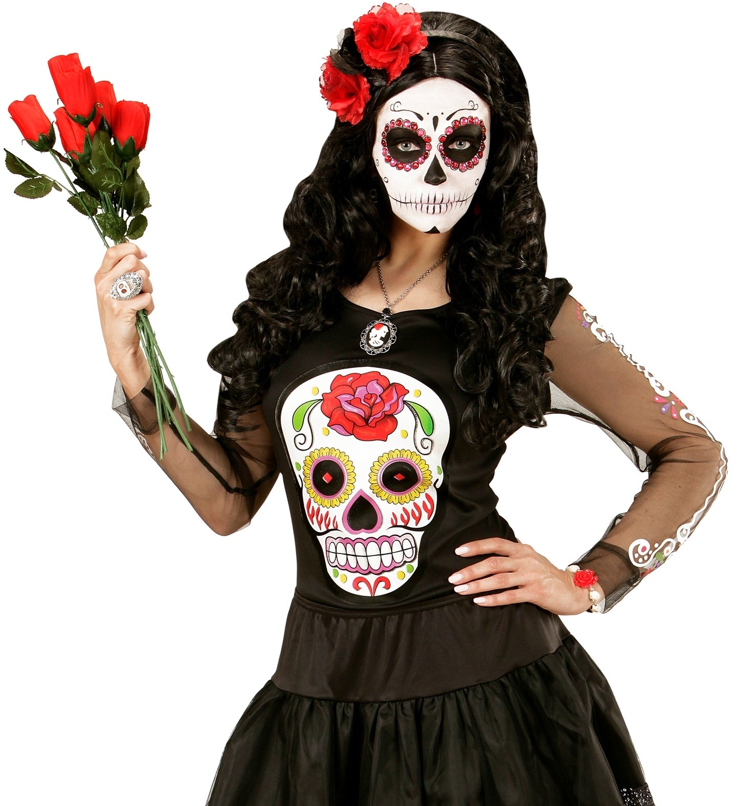 T-shirt Halloween femme et ado avec tête de mort mexicaine