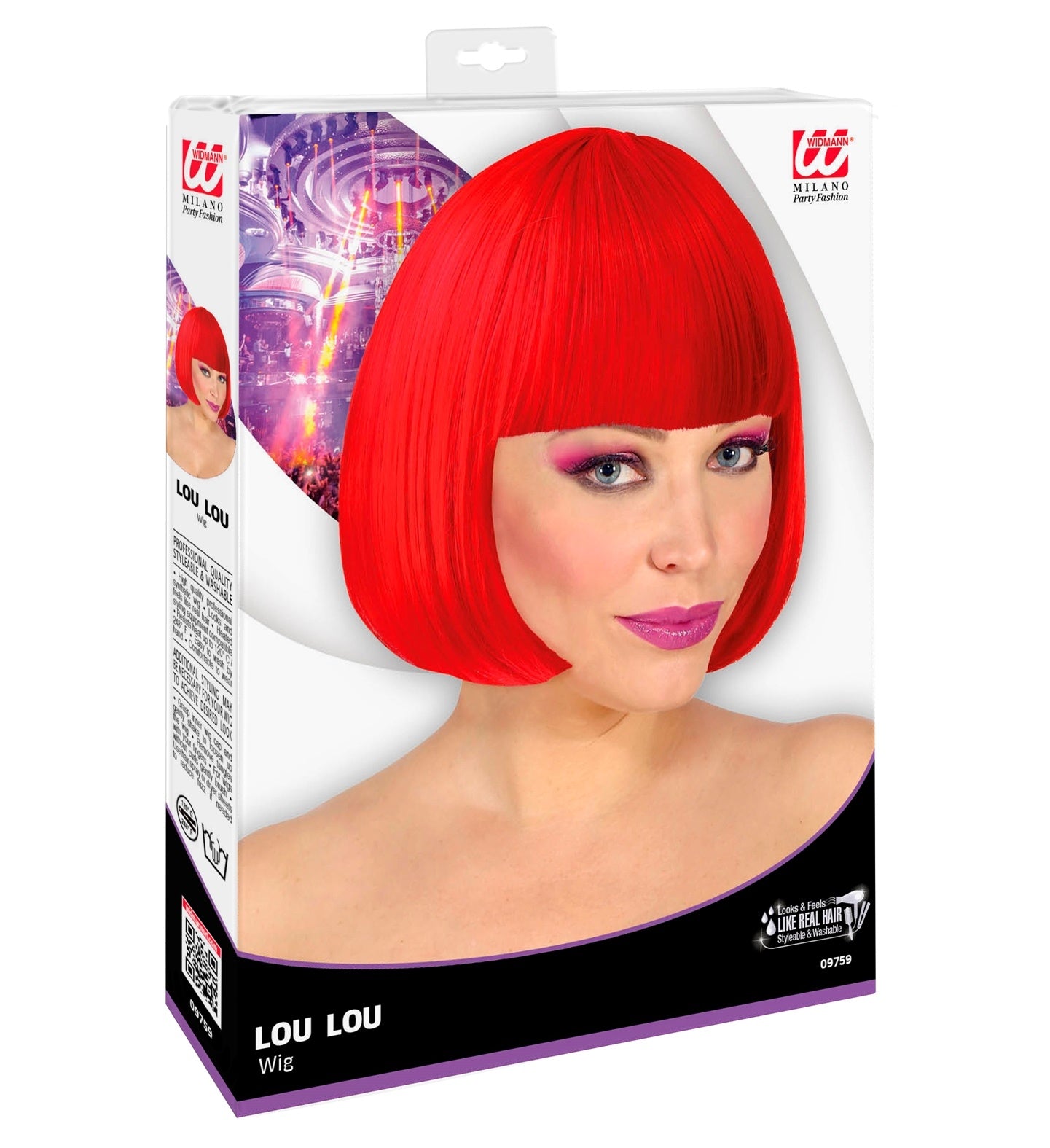 Perruque carrée à frange rouge femme