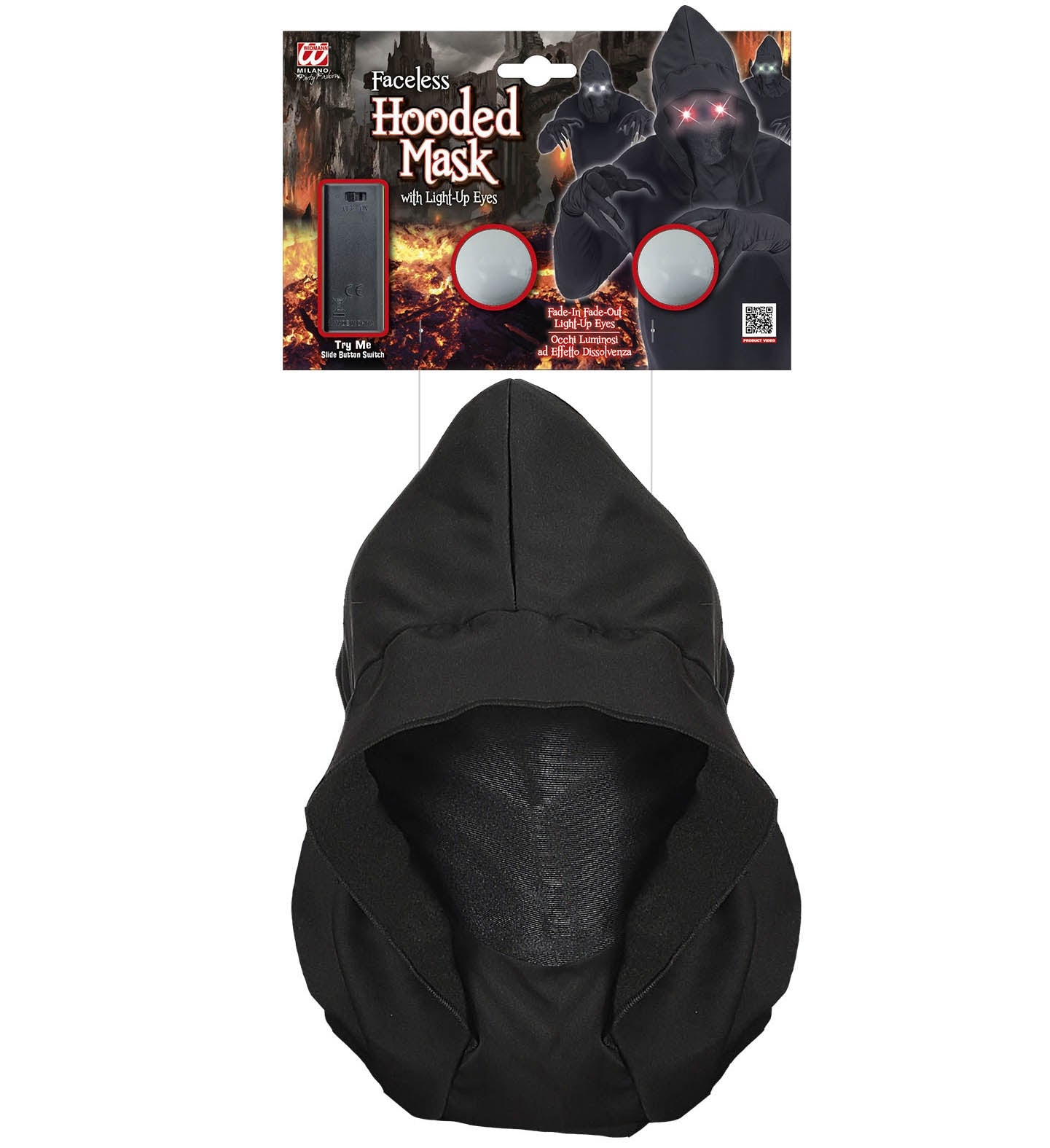 Masque faucheuse avec yeux lumineux rouges (piles AAA incluses)