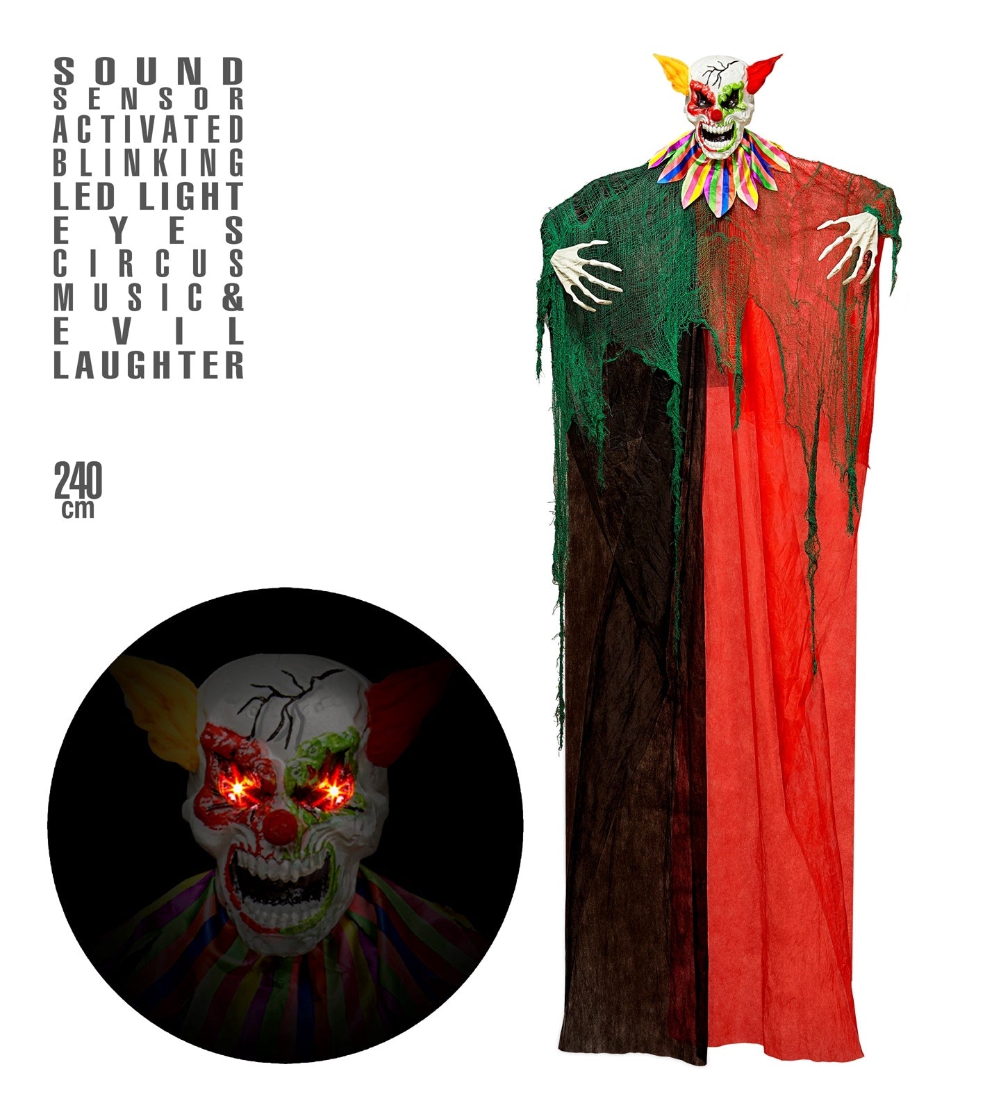 Déco Halloween - Clown de 240 cm avec lumière et son