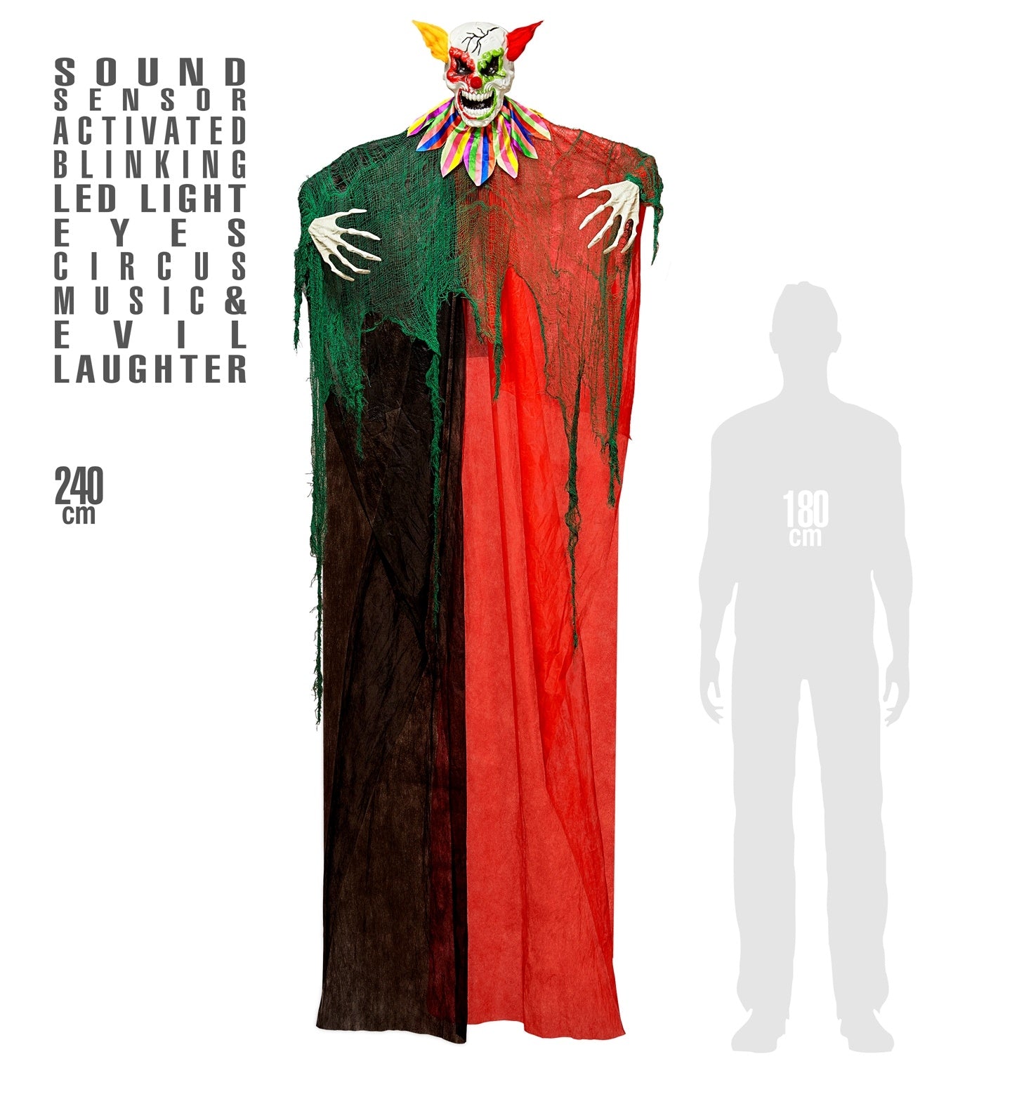 Déco Halloween - Clown de 240 cm avec lumière et son