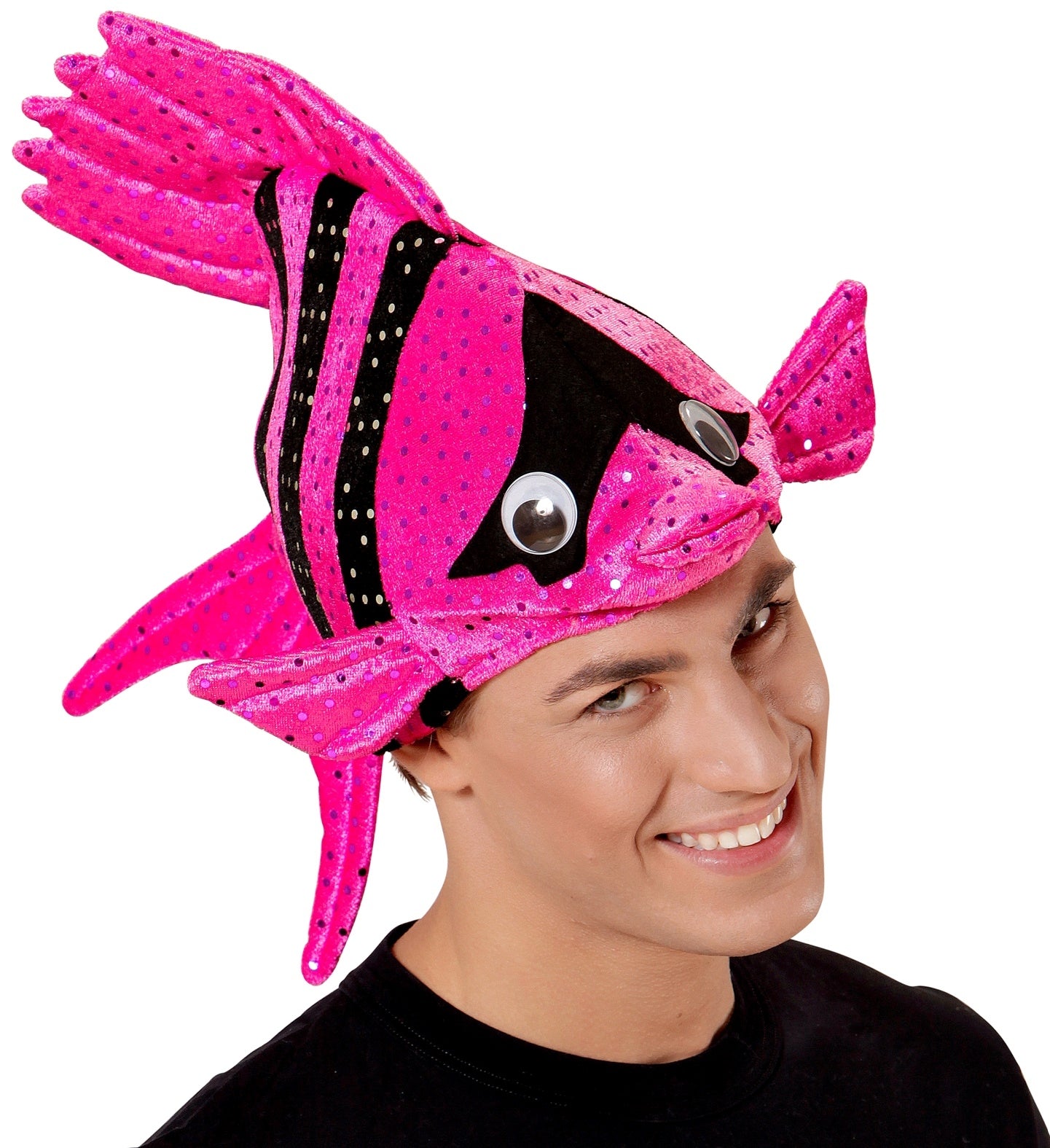 Chapeau poisson tropical rose et noir - Adulte