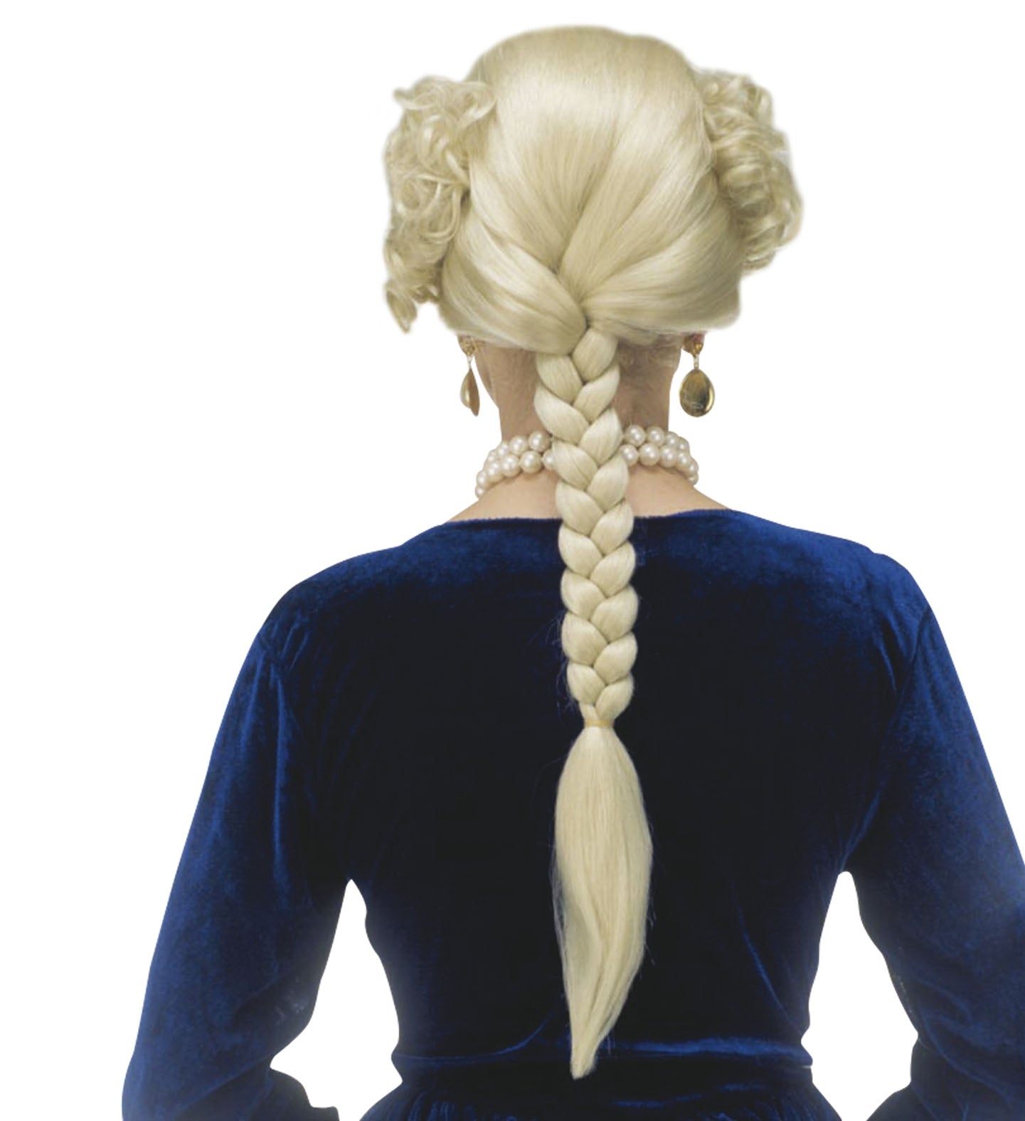 Perruque duchesse blonde avec boucles et longue tresse