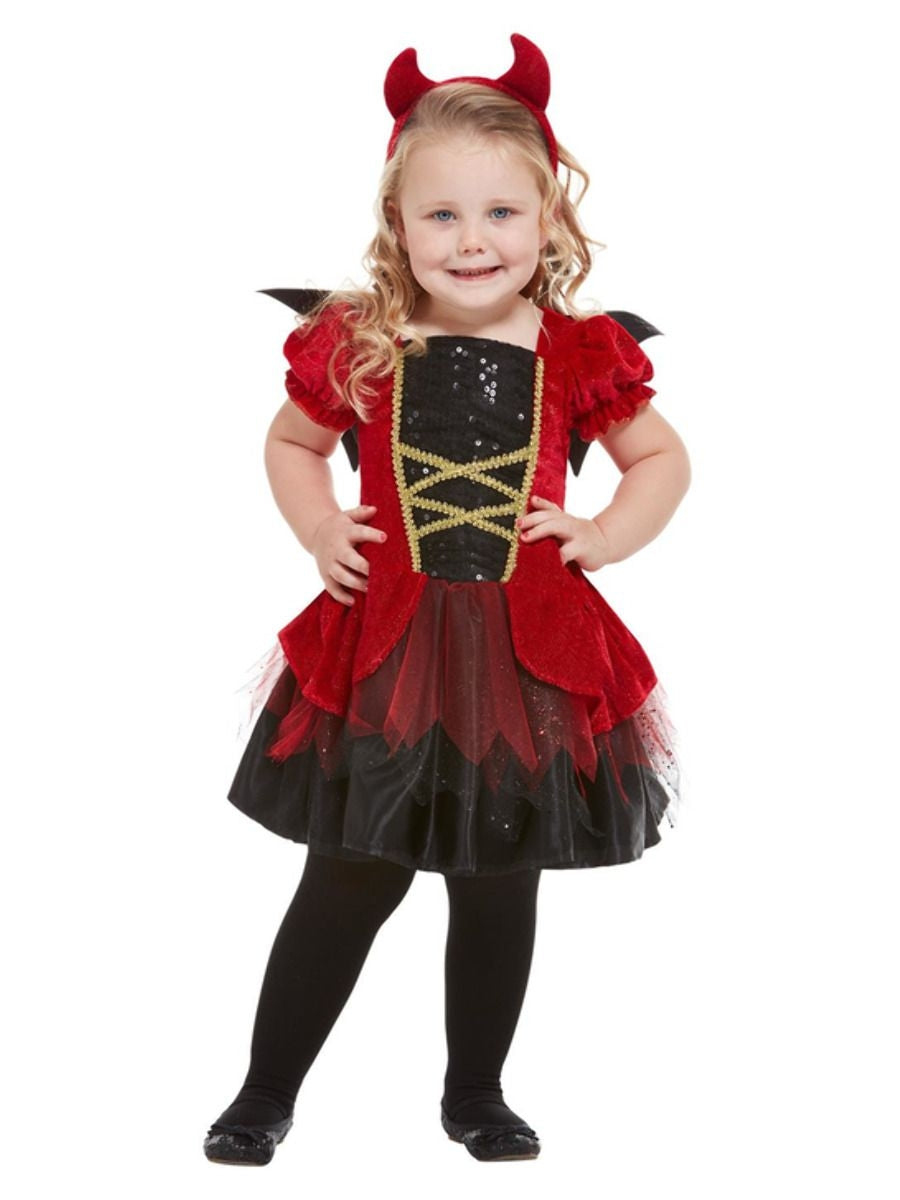 Déguisement Diable rouge fille - 3/4 ans (robe, ailes et serre-tête)