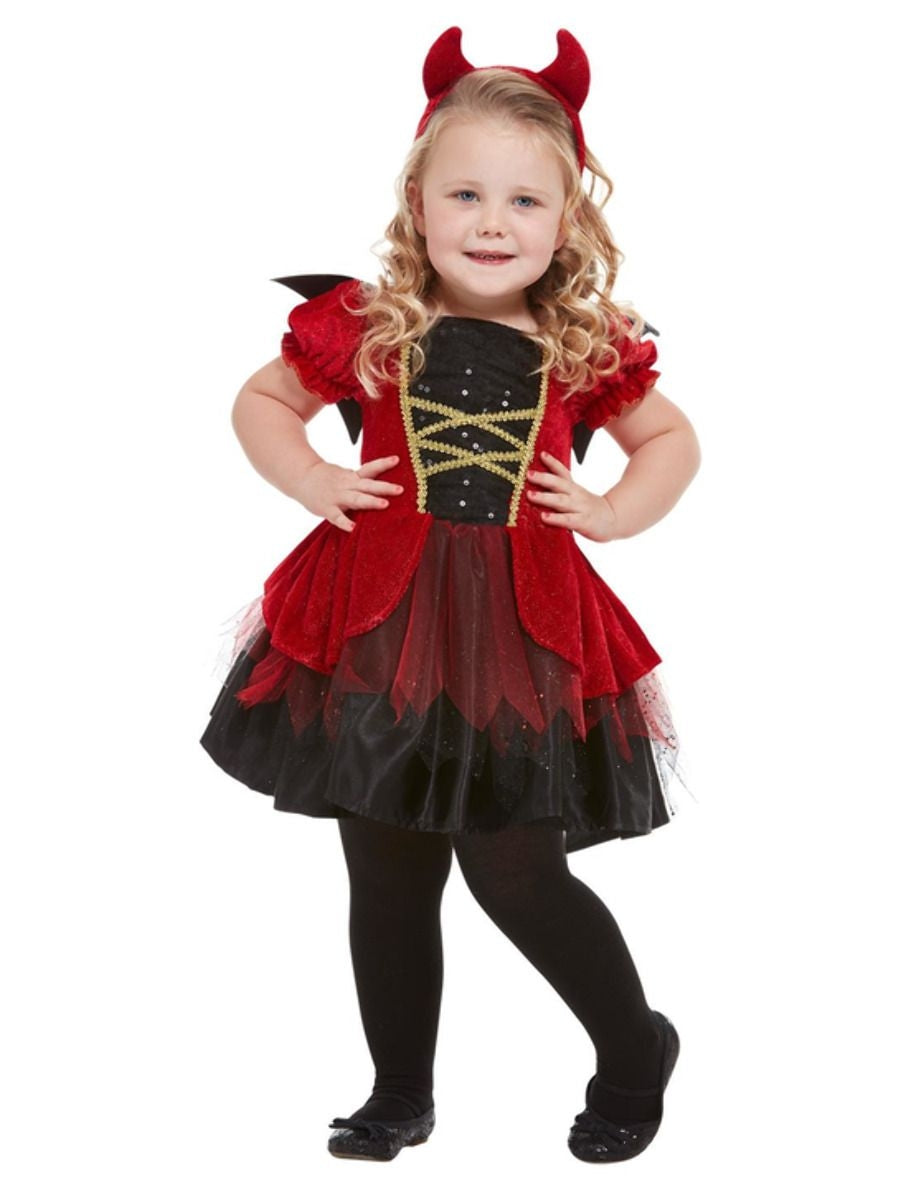 Déguisement Diable rouge fille - 3/4 ans (robe, ailes et serre-tête)