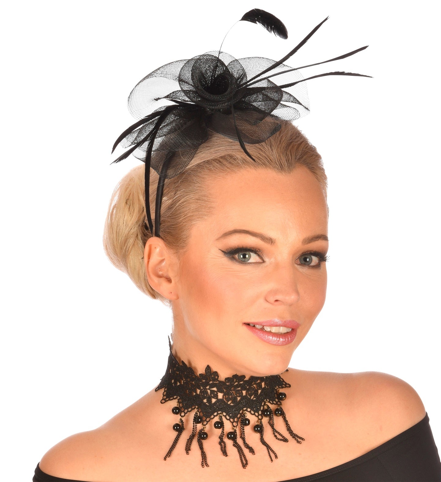 chapeau de cocktail avec voile et plume