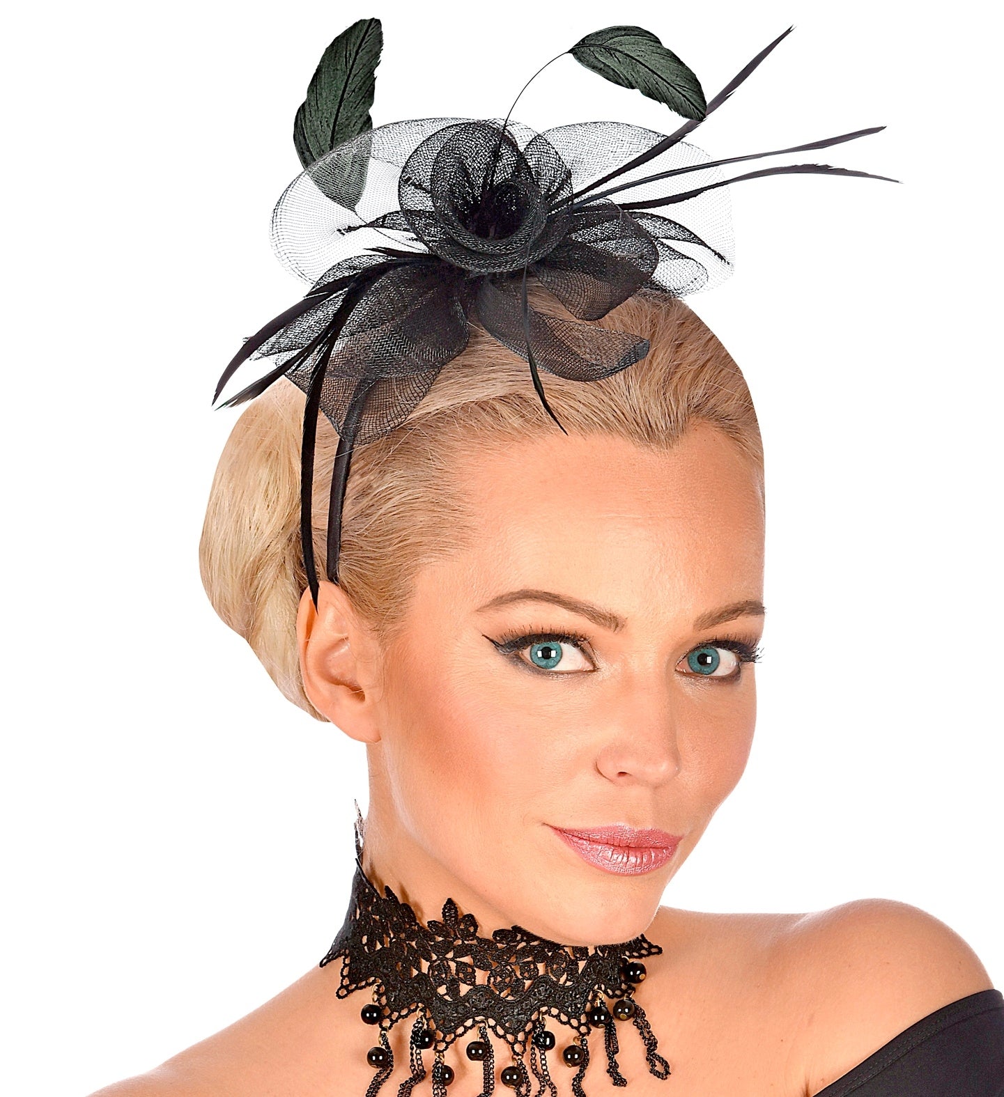 chapeau de cocktail avec voile et plume