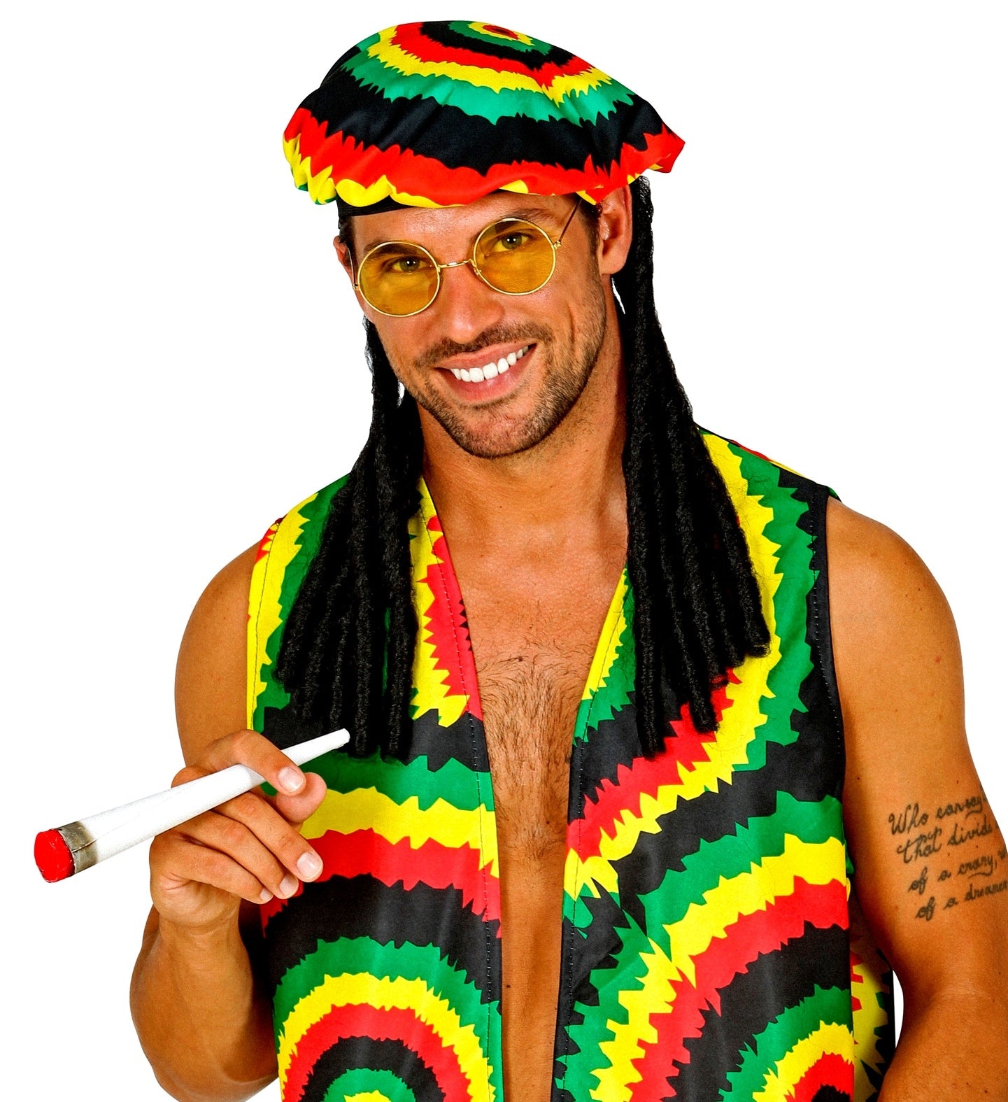Set Rasta avec bonnet et dreadlocks, lunettes et grand joint