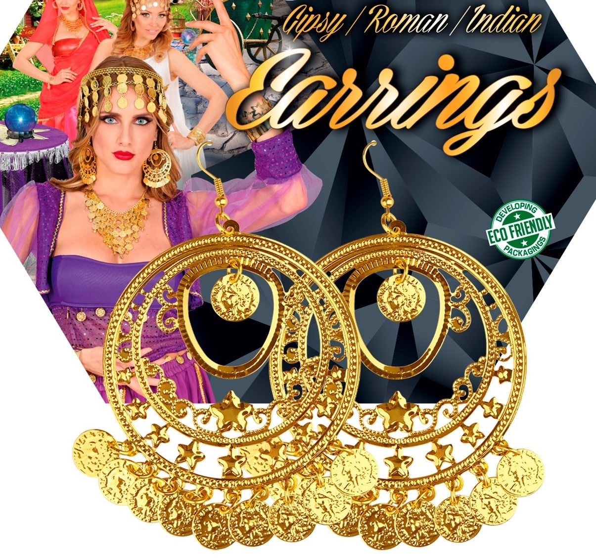 Boucles d'oreilles ethniques avec pièces de monnaies