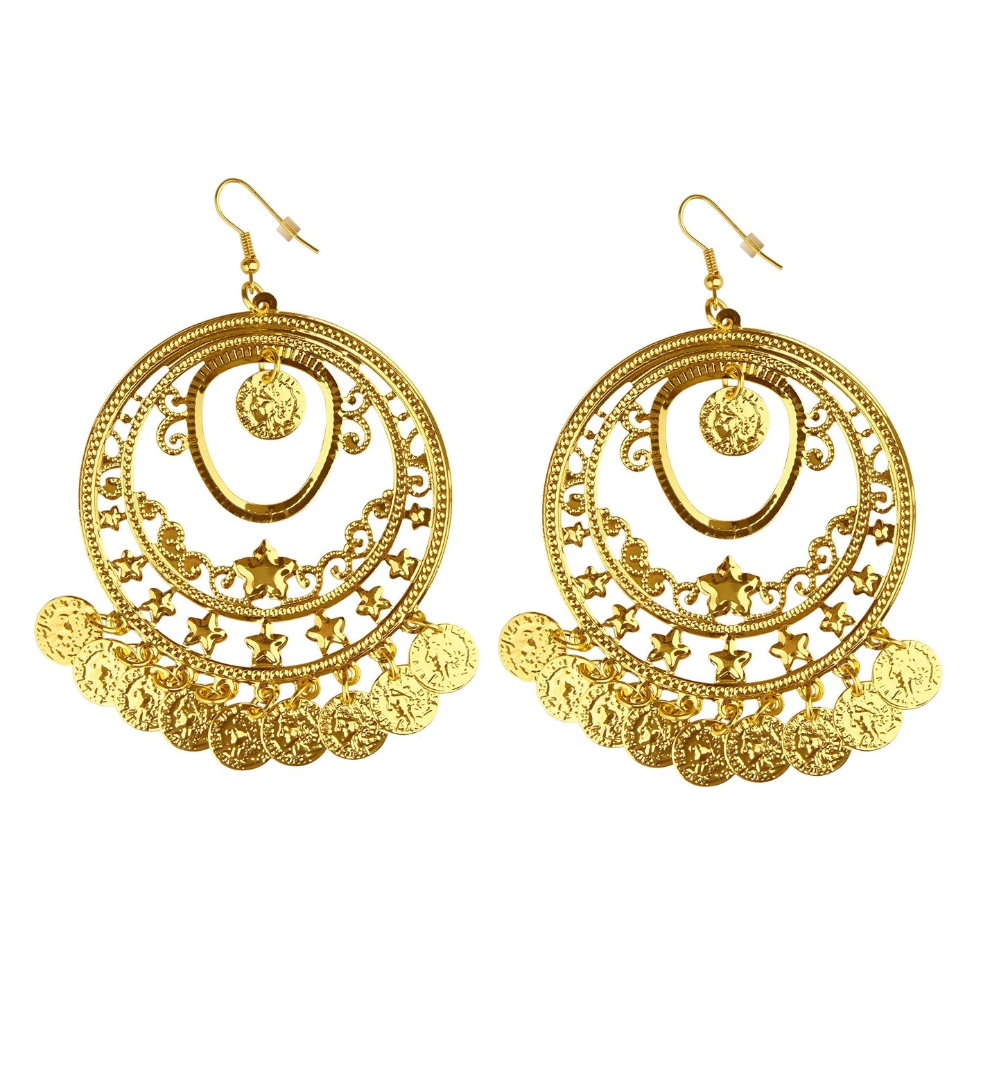 Boucles d'oreilles ethniques avec pièces de monnaies