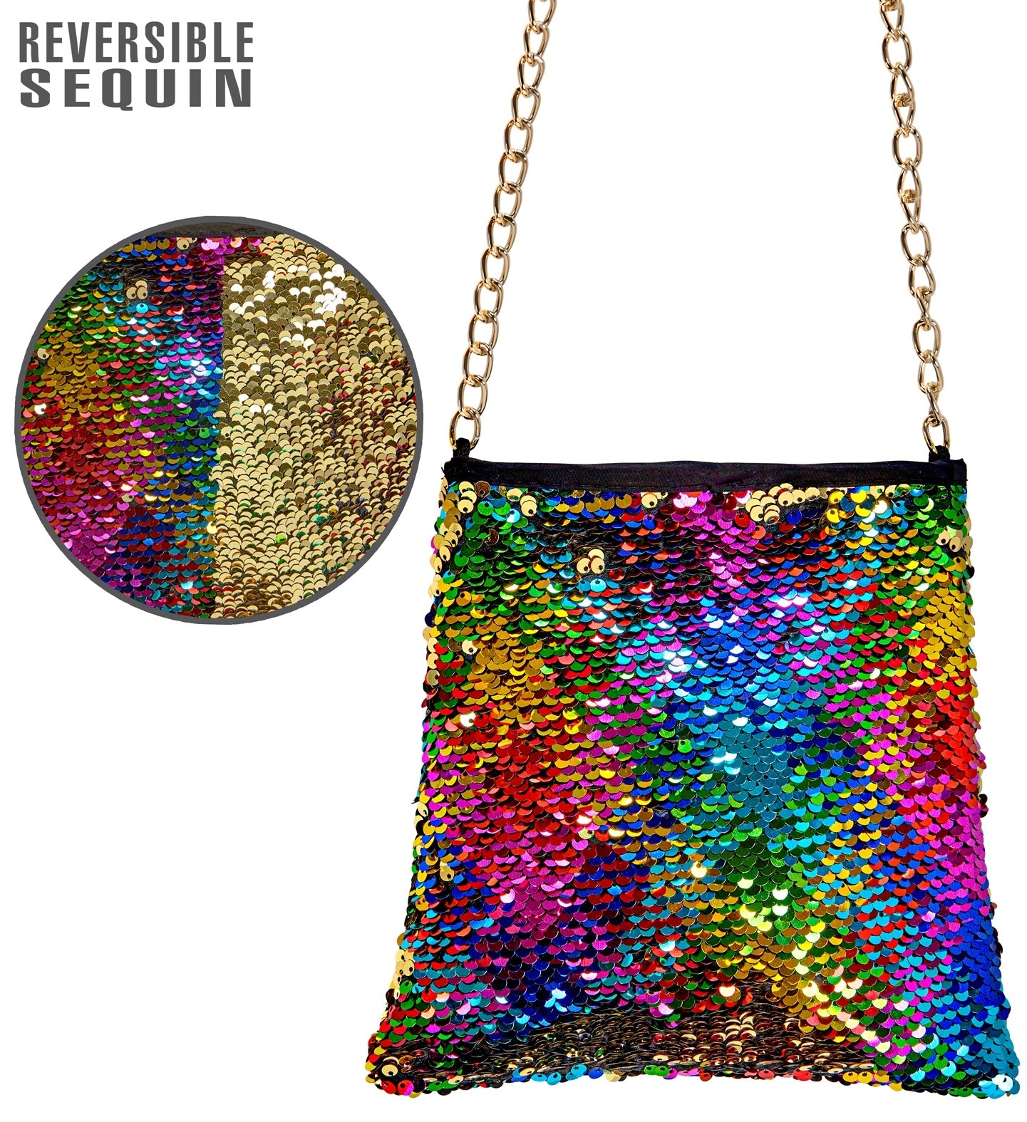 Sac à sequins Arc-En-Ciel, réversible doré