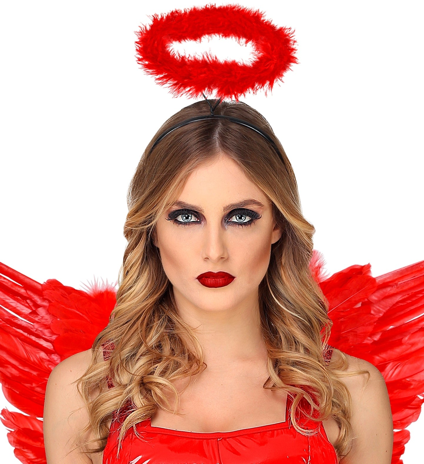Auréole d'ange rouge en marabout - Accessoire céleste pour un déguisement angélique
