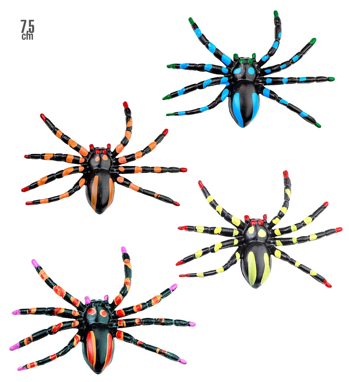 Set de 4 Araignées Colorées de 7,5 cm : déco effrayante Halloween