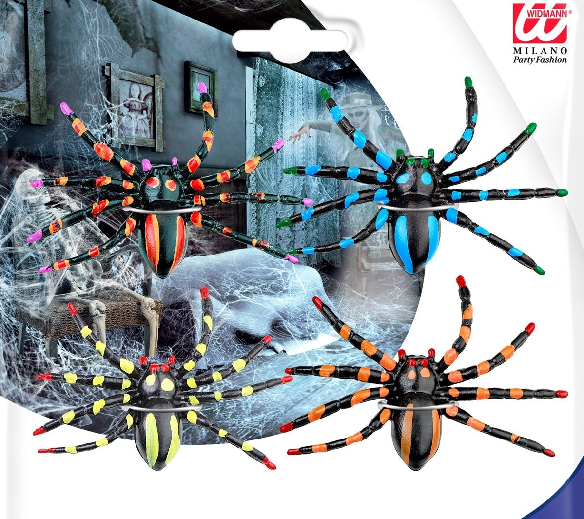 Set de 4 Araignées Colorées de 7,5 cm : déco effrayante Halloween